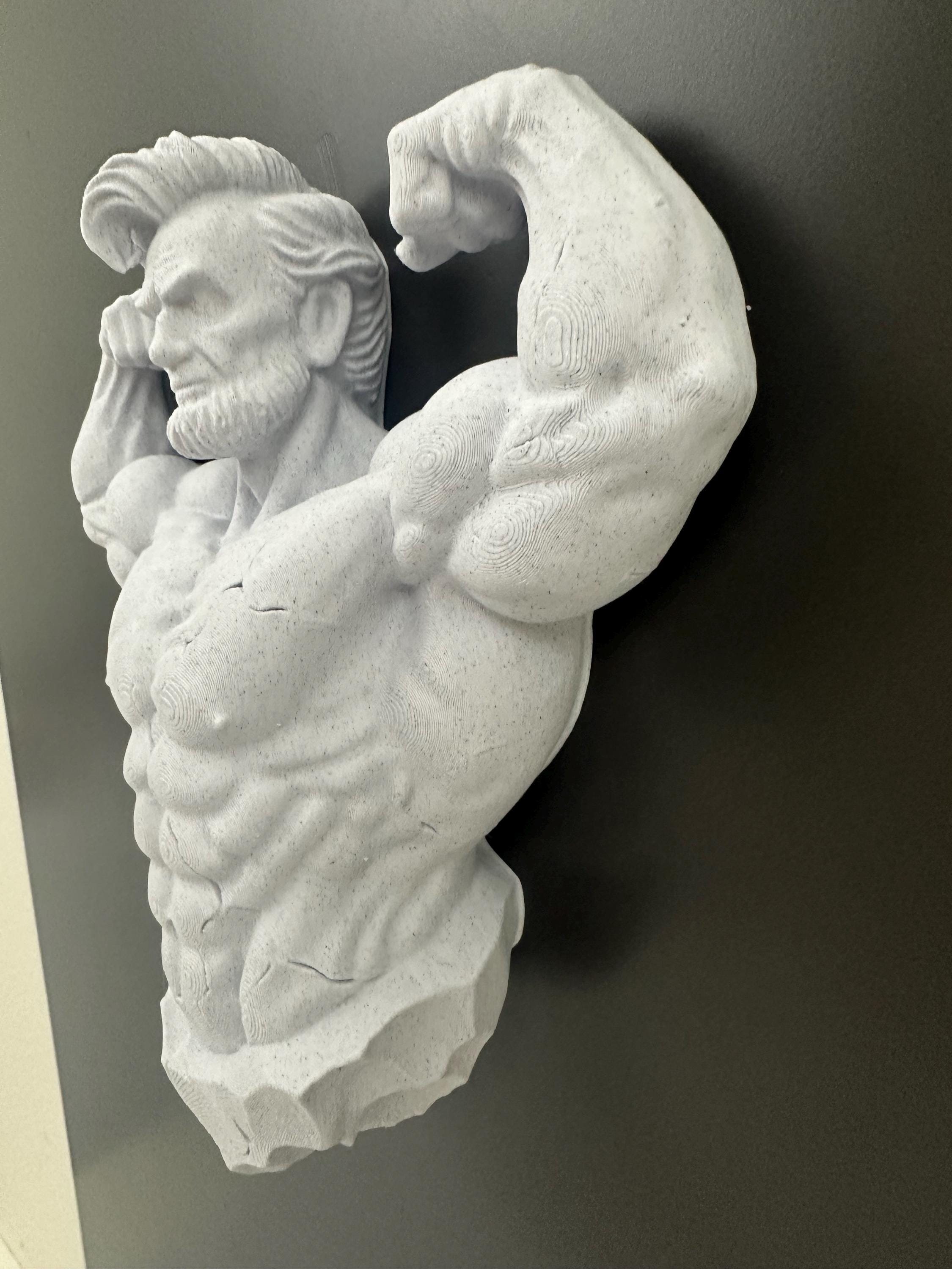 Muscular Abraham Lincoln Wall Sculpture, Funny Lincoln Bust Wall Mount, Gym Lincoln Statue, Historical Humor Decor - Honest Abe Stone Style