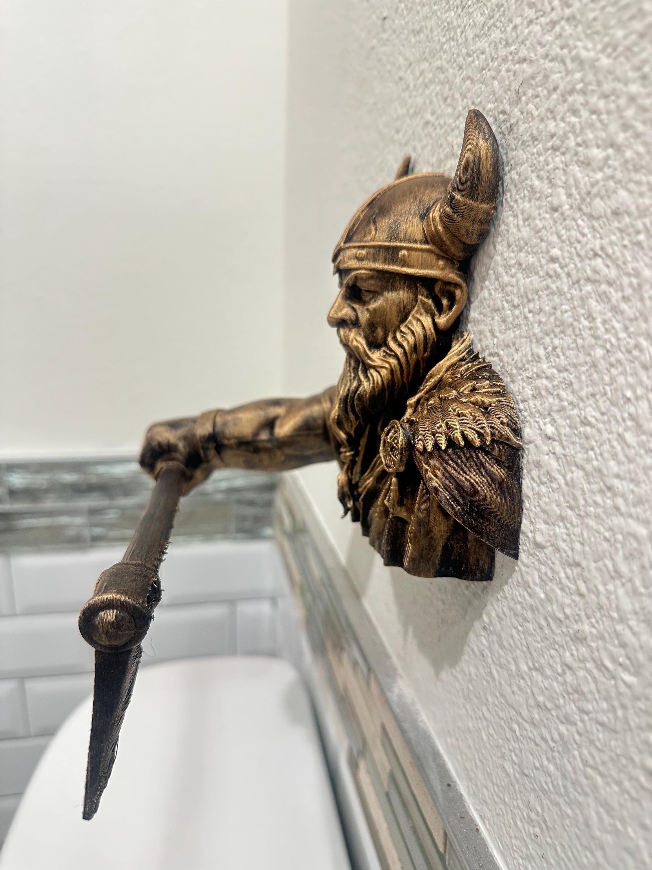 Viking Hand Towel Holder - Norse Warrior Axe Wall Decor - Rustic Bathroom Towel Bar - Medieval Wall Art - Hand Painted Wall Mount Home Decor