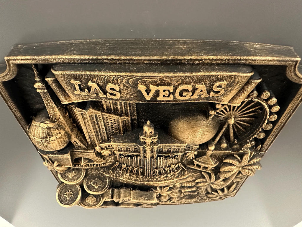 Las Vegas Wall Art Sculpture, Antique Gold Casino Decor, Poker Room Wall Plaque, Man Cave Bar Sign, Vegas Skyline Gift for Gamblers