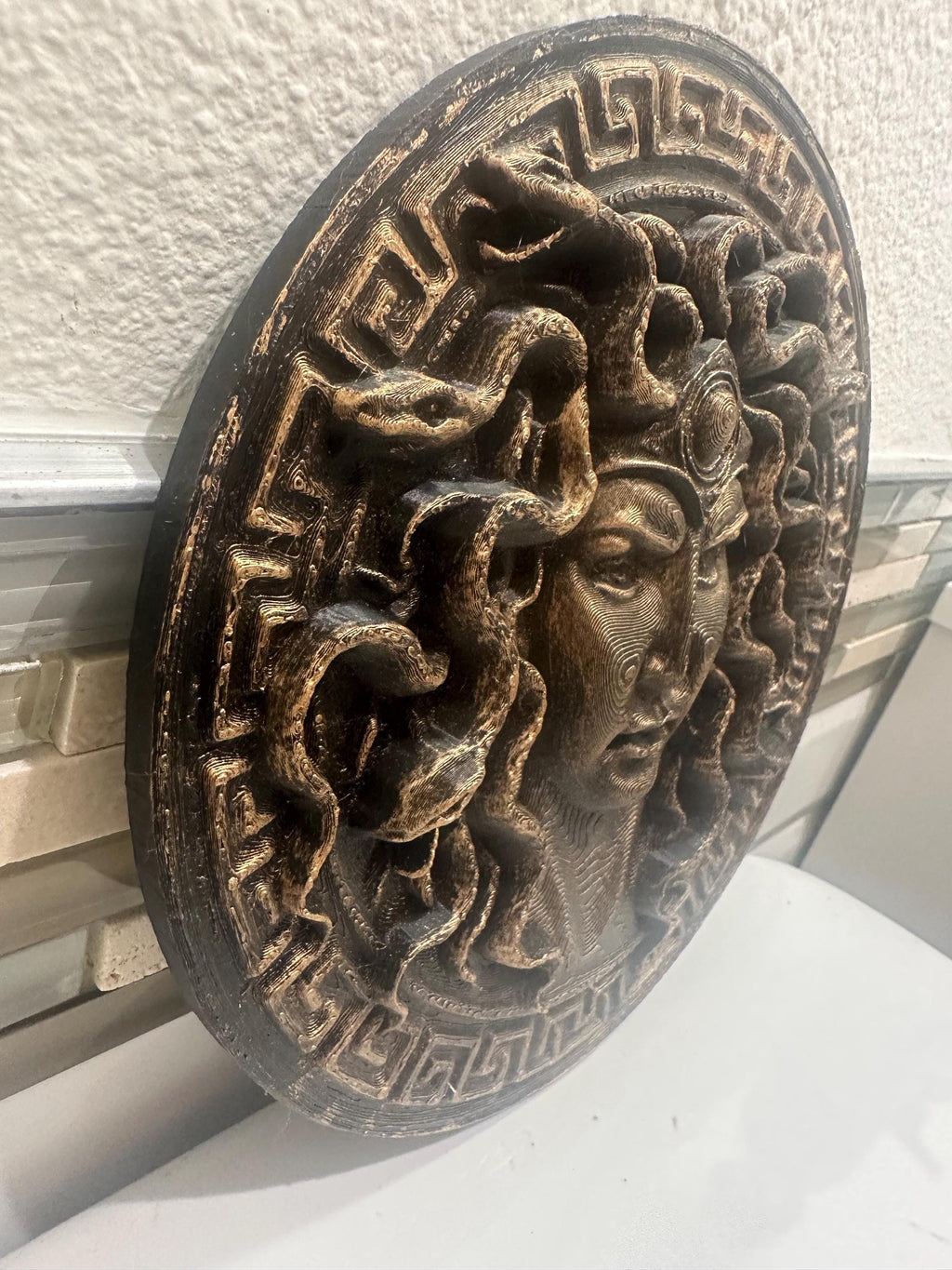 Medusa Head Of Snakes Wall Plaque 8” x 8” Greek Mythology Relief Sculpture Gothic Art Gorgon Round Home Decor Plaster