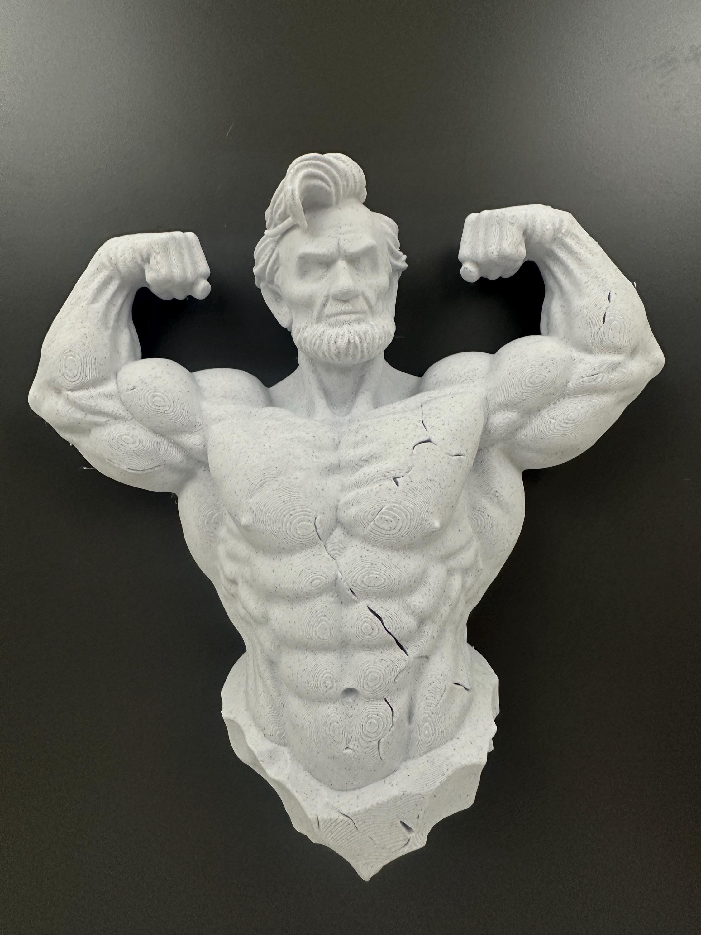 Muscular Abraham Lincoln Wall Sculpture, Funny Lincoln Bust Wall Mount, Gym Lincoln Statue, Historical Humor Decor - Honest Abe Stone Style
