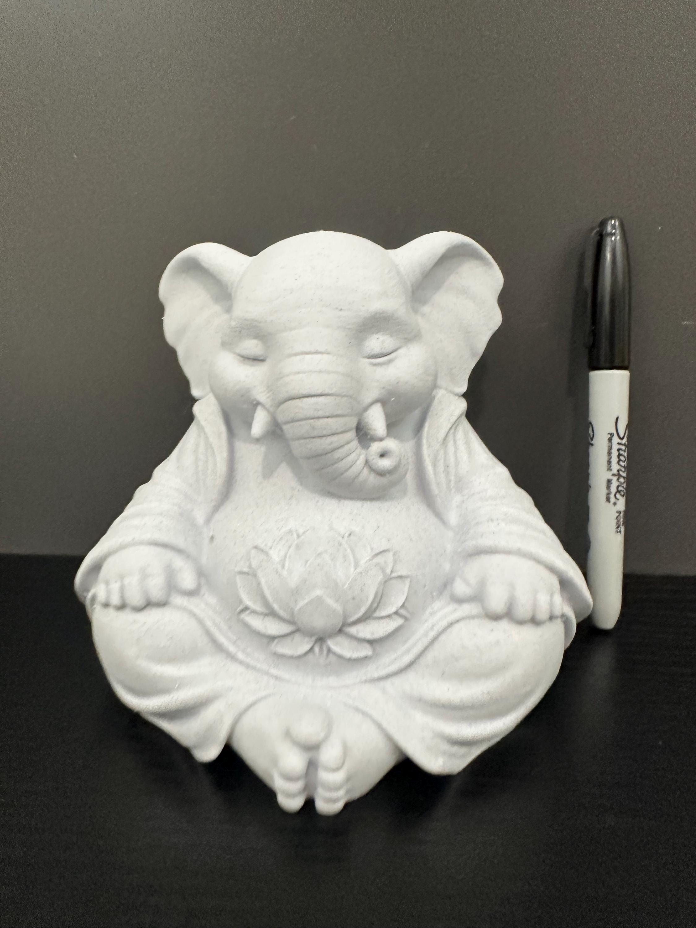 Meditating Buddha Elephant Figurine - Zen Yoga Decor Statue - Spiritual Elephant Sculpture with Lotus - Meditation Room Decor - Peaceful 6”