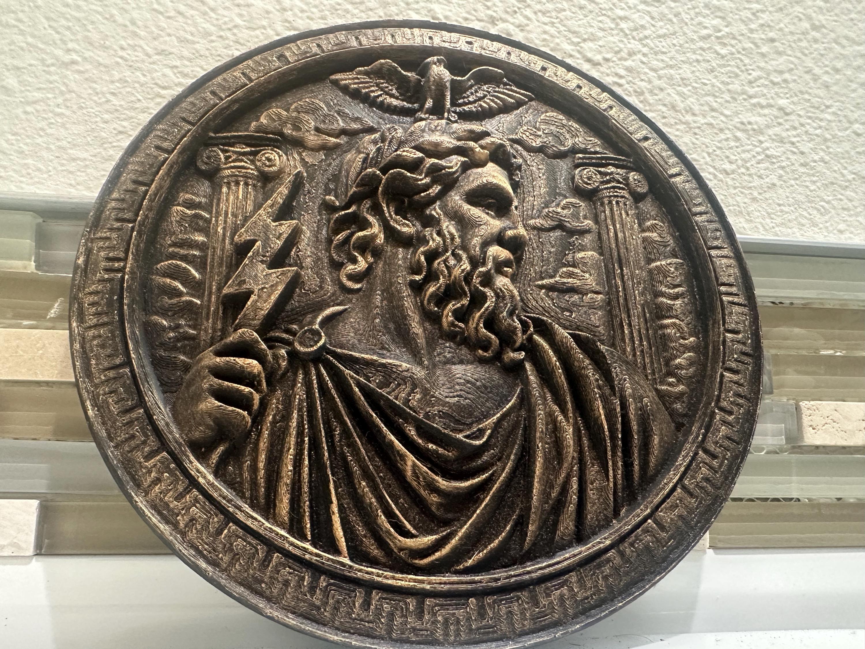 Hand Painted 8” x 8” Zues God Of Thunder Wall Plaque Art Sign 3d Relief Sculpture Home Decor - Greek Mythology