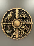 8” Viking Shield Wall Art Plaque — Norse Mythology Symbols, Antique Bronze 3D Printed Decor, Odin, Valknut, Thor Hammer