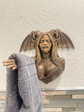Gothic Demon Succubus Wall Hand Towel Holder - Dark Fantasy Bathroom Decor - Gothic  Wall Mount Art - Hand Painted Mythical Gamer Decor 9”