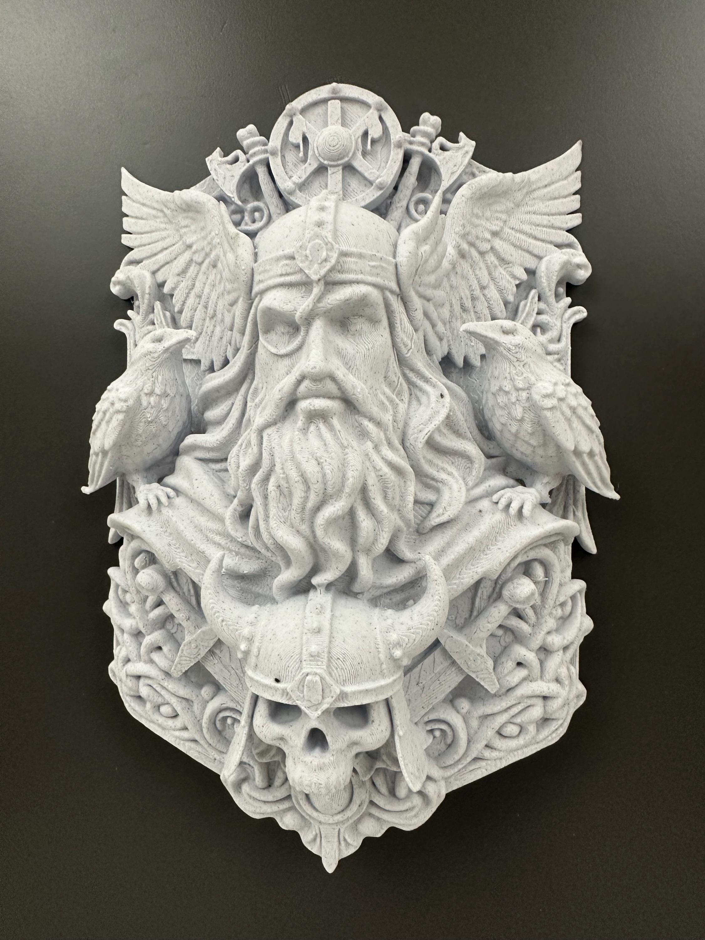Odin Raven Wall Sculpture - Viking Norse God Wall Decor - Nordic Raven Plaque - Gothic Viking Wall Art - Odin Ravens Huginn Muninn Decor 9”