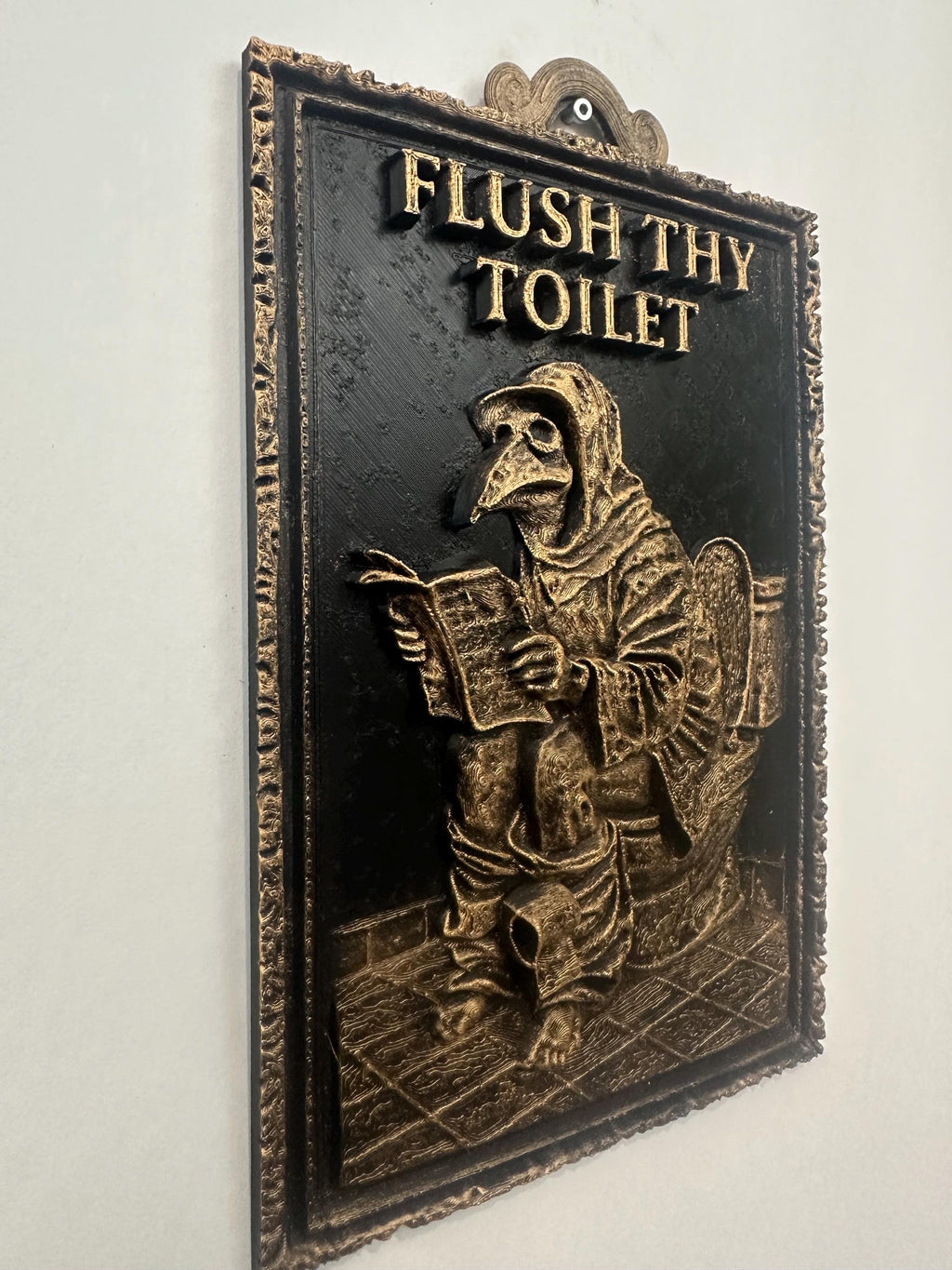 Flush Thy Toilet Gothic Bathroom Wall Art - Plague Doctor Bathroom Decor - Funny Medieval Wall Sculpture - Whimsigoth Dark Humor Decor 10x6