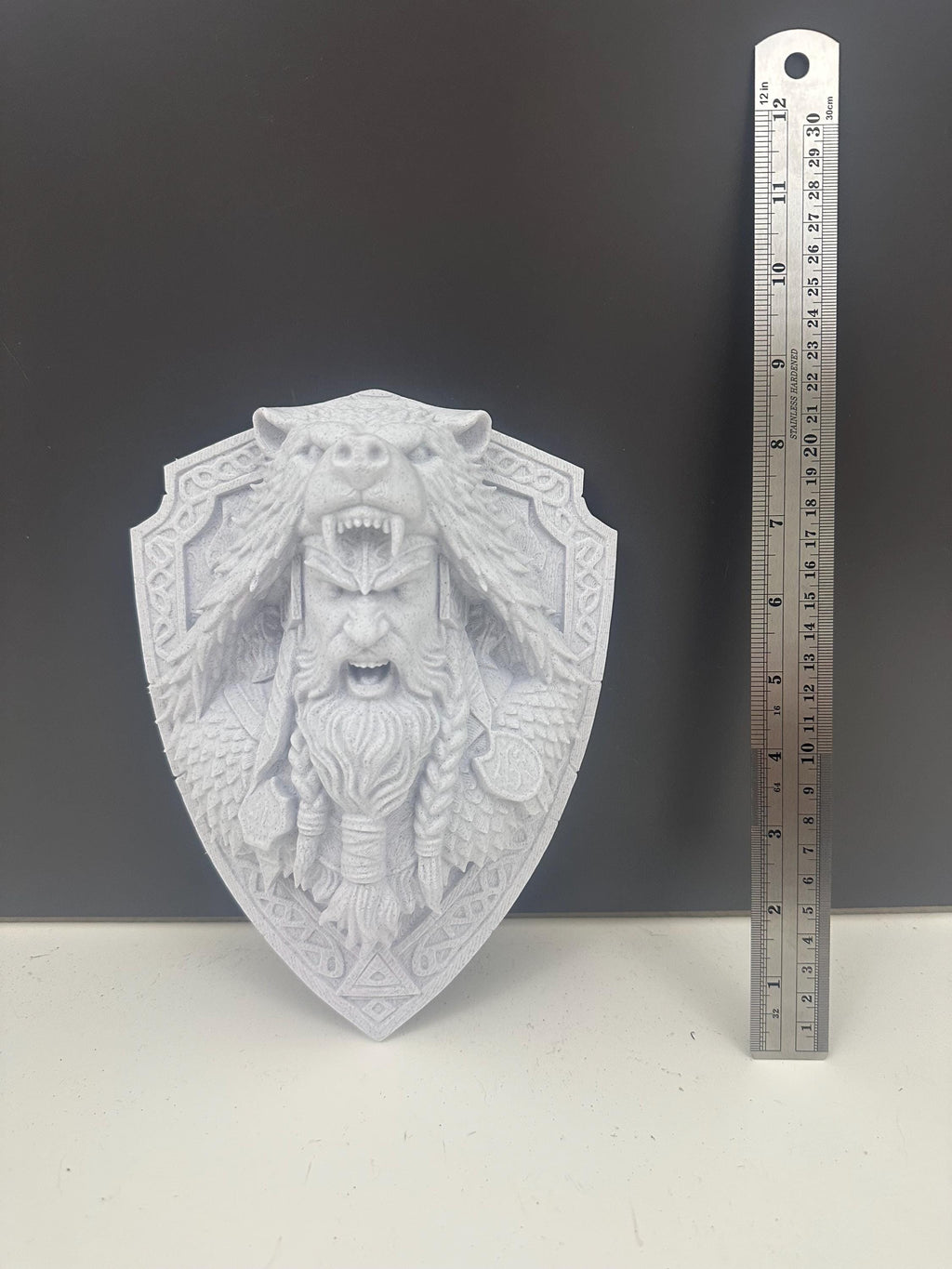 Viking Berserker Bear Helmet Wall Plaque - Norse Warrior Wall Decor - Nordic Shield Sculpture - Viking Wall Art - Mythology Decor 9x6x3.5