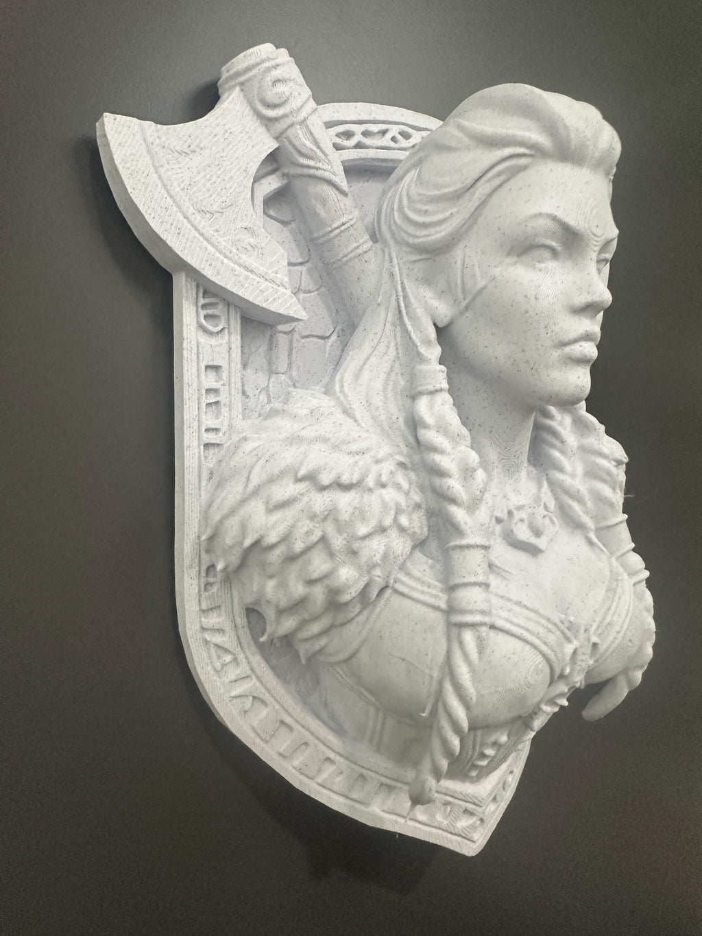 Valkyrie Wall Bust Sculpture on Shield Plaque Mount - Viking Shield Maiden Norse Wall Art - Mythology Man Cave Decor 9x6x3”
