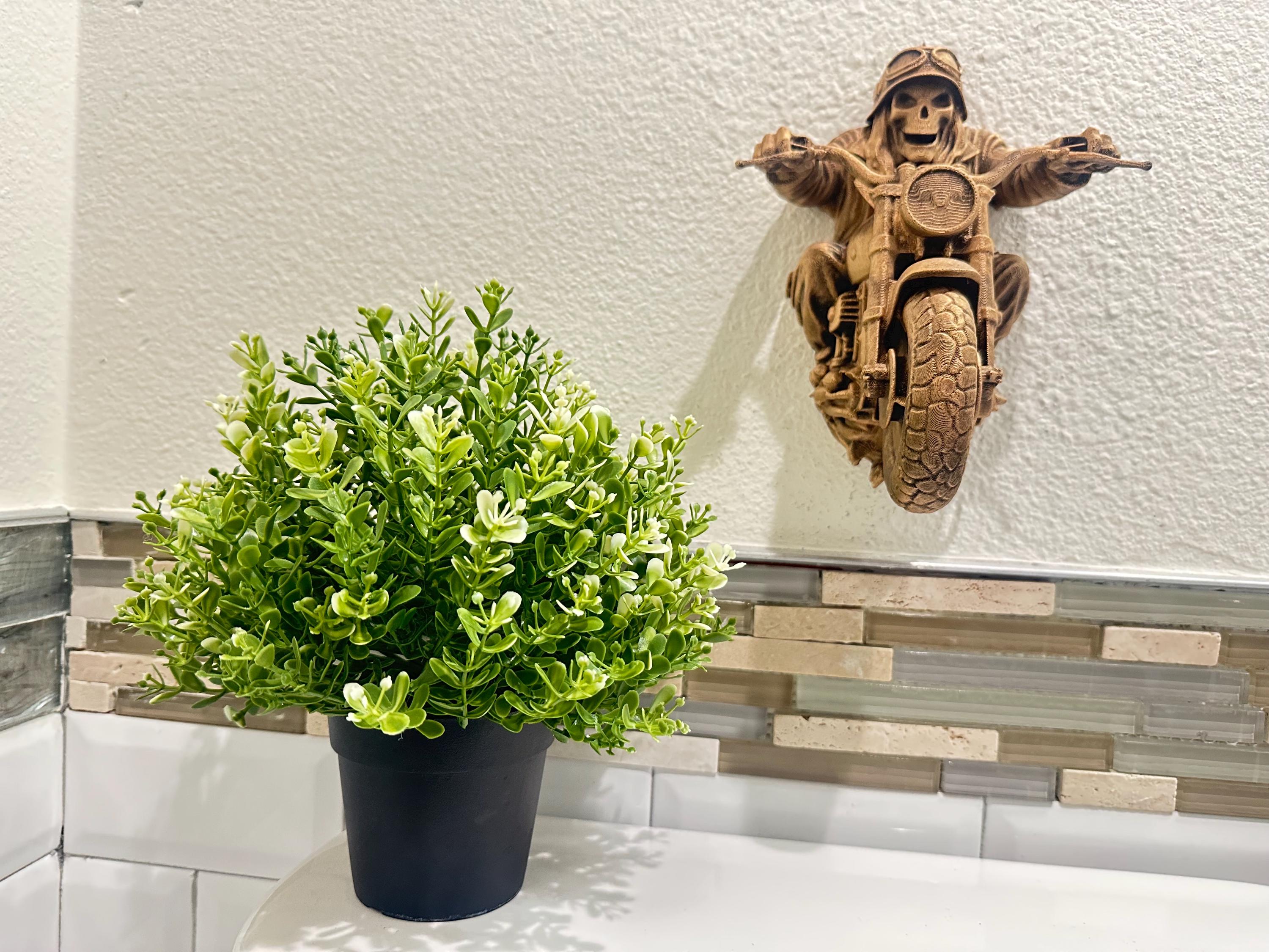 Grim Reaper Skeleton Biker Riding Motorcycle Wall Decor - Gothic Man Cave Garage Bar Wall Art - Biker Gift - Hand Painted 8”