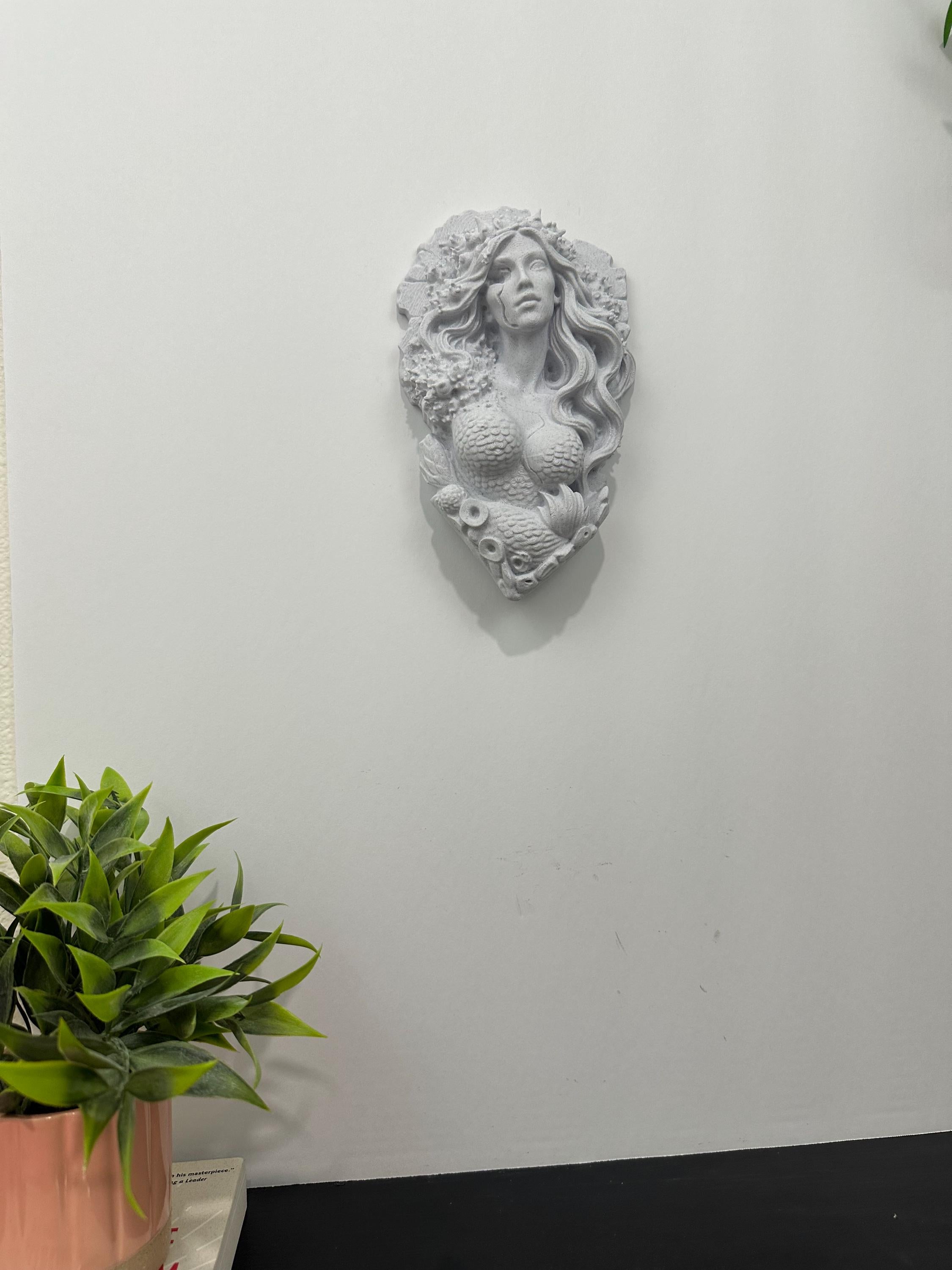 Gothic Mermaid Siren Wall Sculpture - Mythology Sea Goddess Statue Wall Decor - Dark Ocean Fantasy Art - Nautical Home Decor 9x6x3 Stone