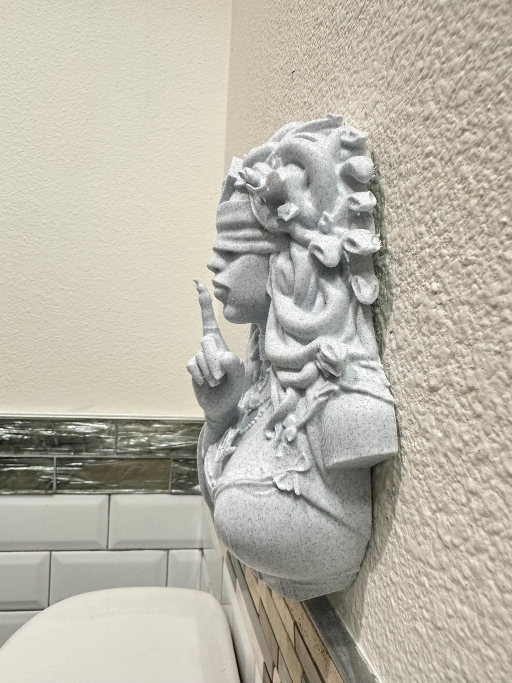 Blindfolded Medusa Shushing Bust Sculpture - Greek Mythology Gothic Decor - Museum Style Fantasy Art - Greek Goddess Home Decor 9”