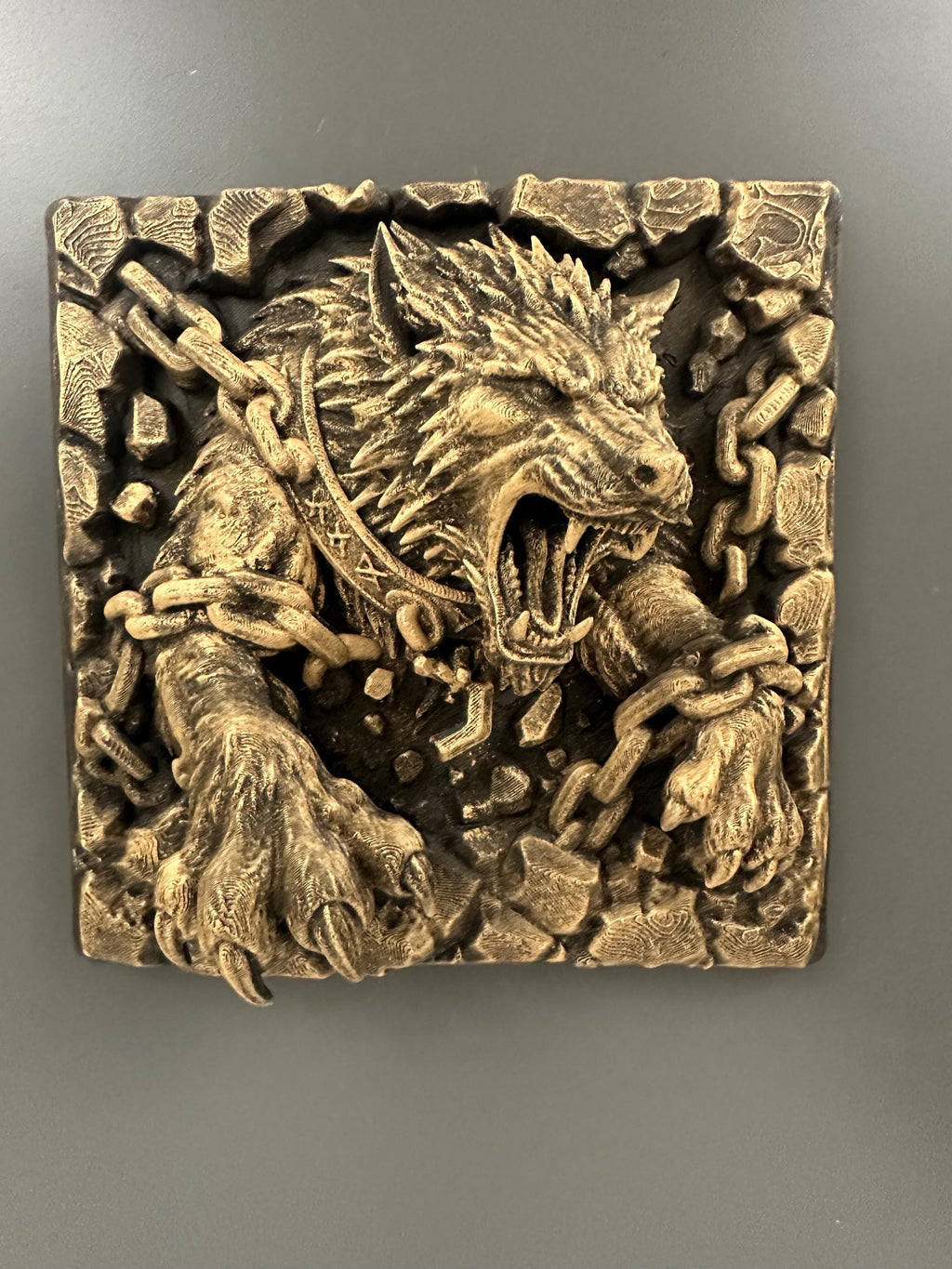 Fenrir Wolf Breaking Chains Wall Relief