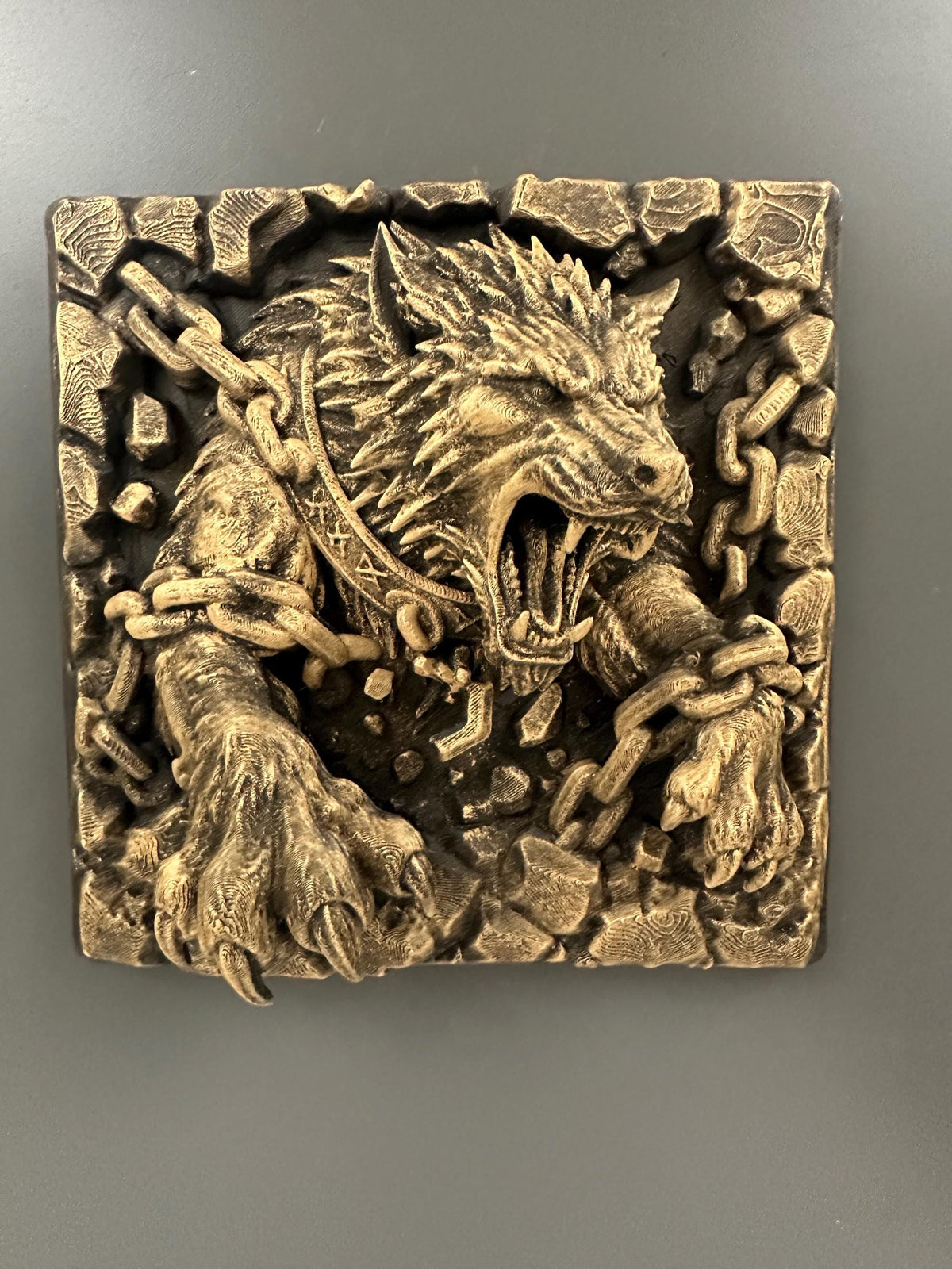 Fenrir Wolf Breaking Chains Wall Relief