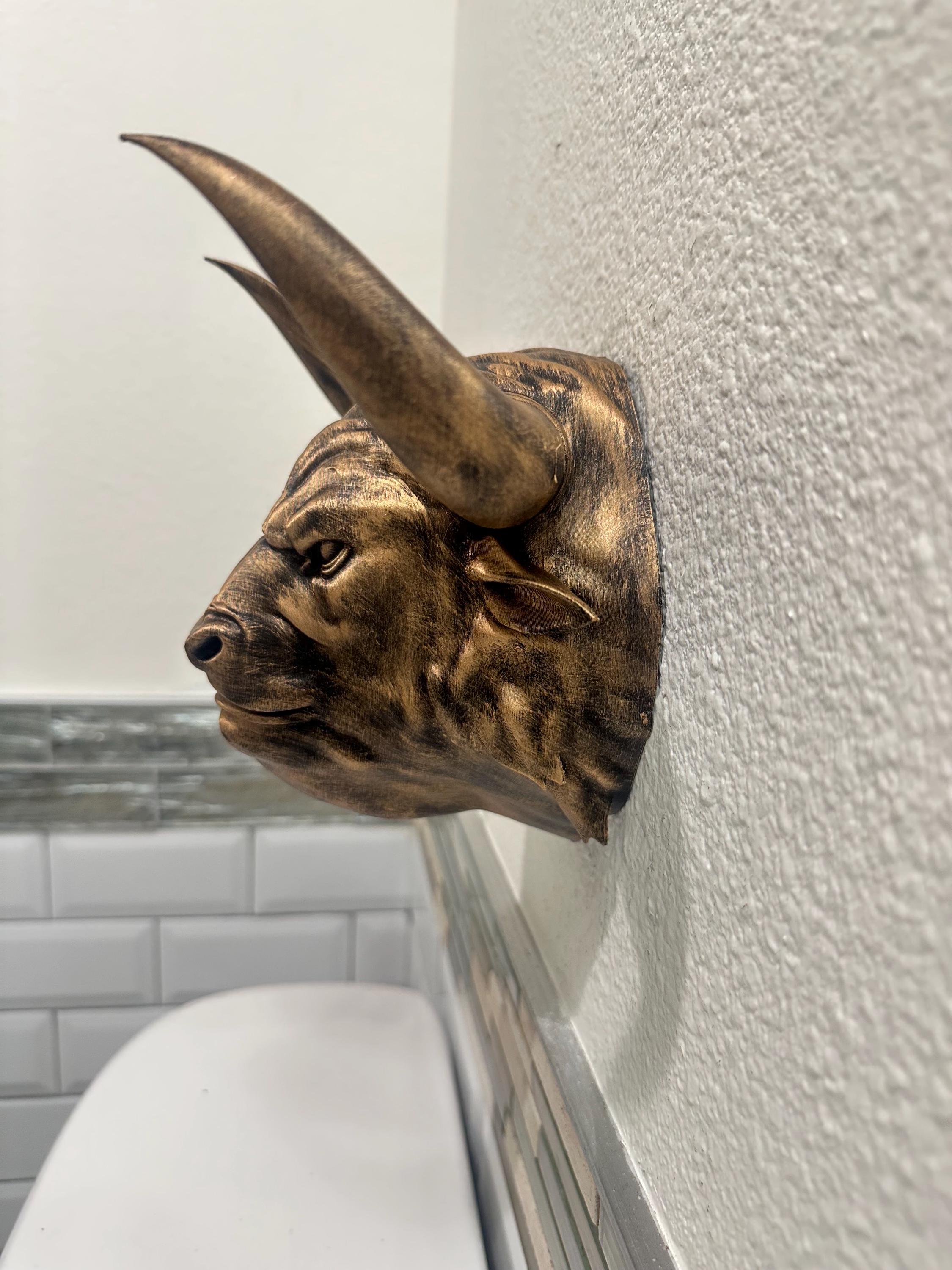 Minotaur Bull Head Wall Mount - Mythical Beast - Hand Painted Antique Gold - Fantasy Wall Art - Man Cave Home Decor 9x8x5