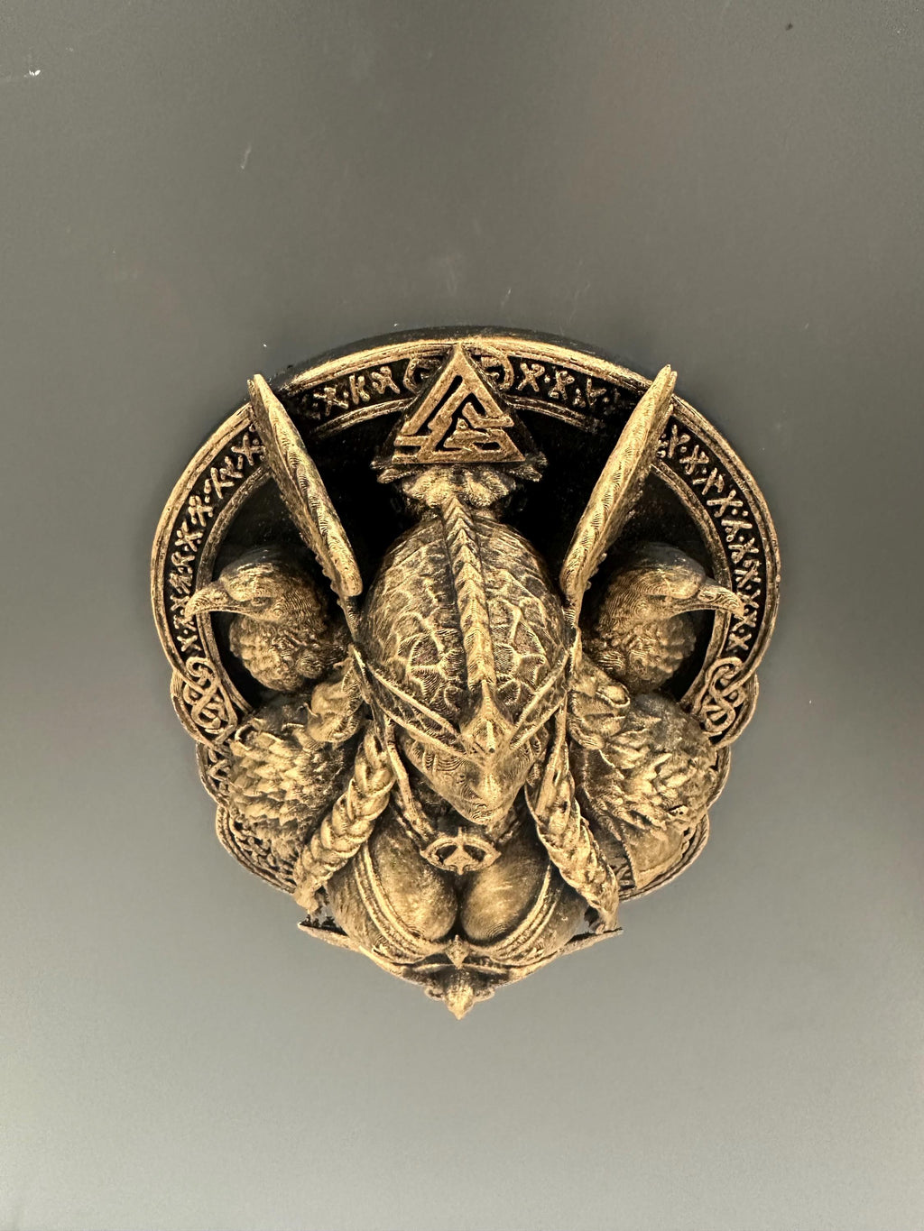 Valkyrie Wall Sculpture - Norse Goddess Freya Plaque - Viking Raven Wall Art - Antique Bronze Pagan Decor - Valknut Odin Mythology Gift