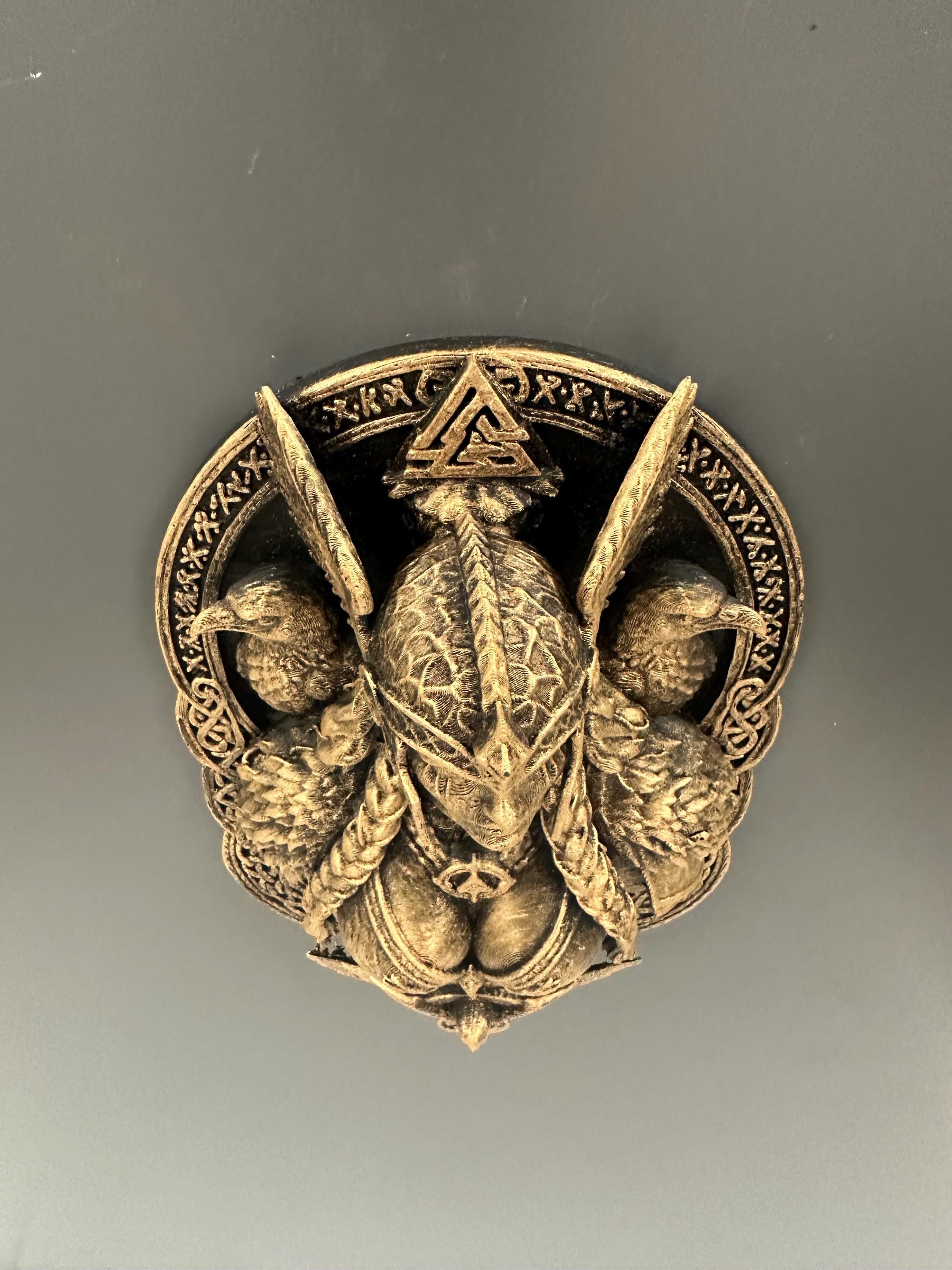 Valkyrie Wall Sculpture - Norse Goddess Freya Plaque - Viking Raven Wall Art - Antique Bronze Pagan Decor - Valknut Odin Mythology Gift