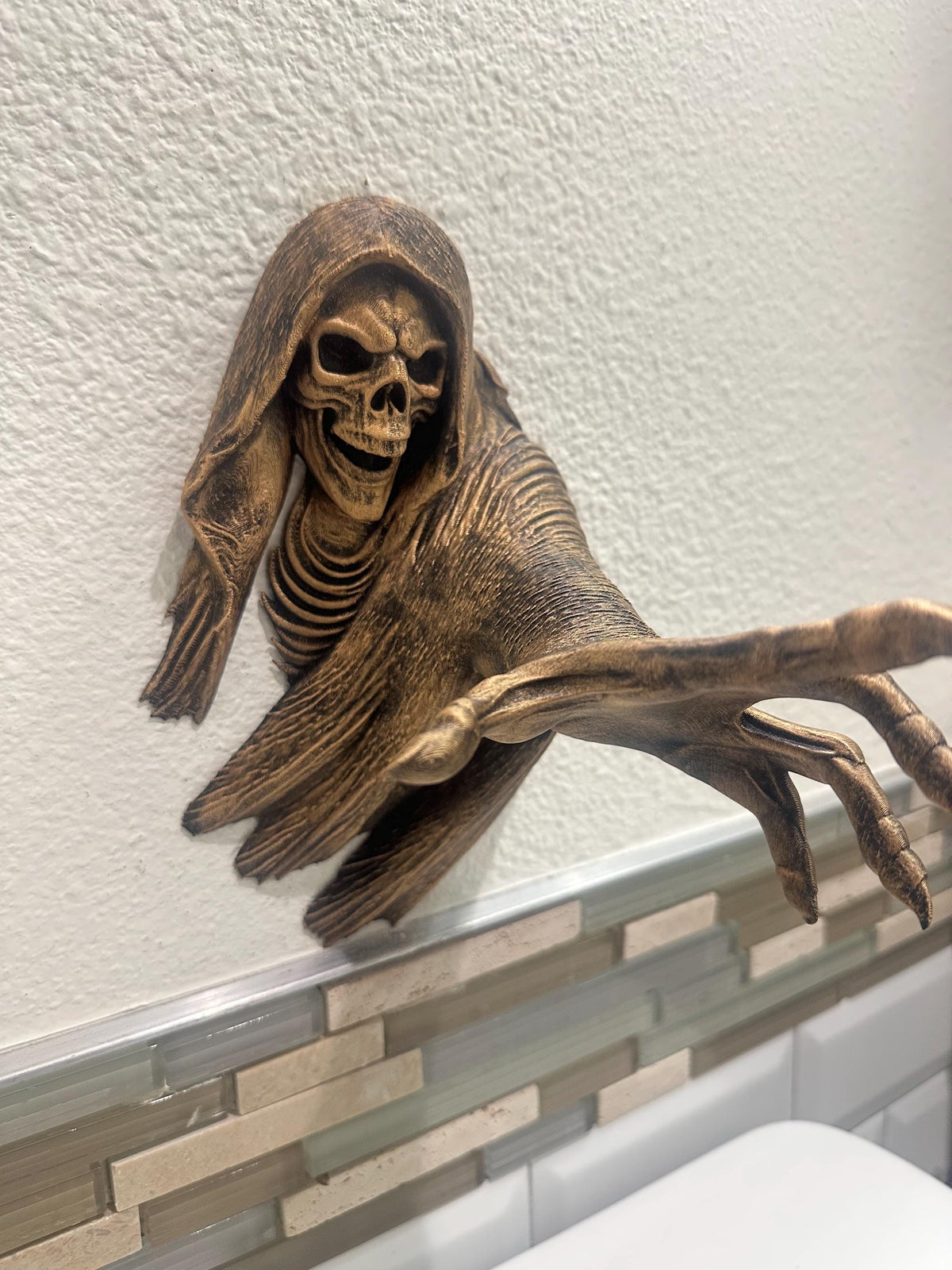 Grim Reaper Wall Mount with Skeleton Hand