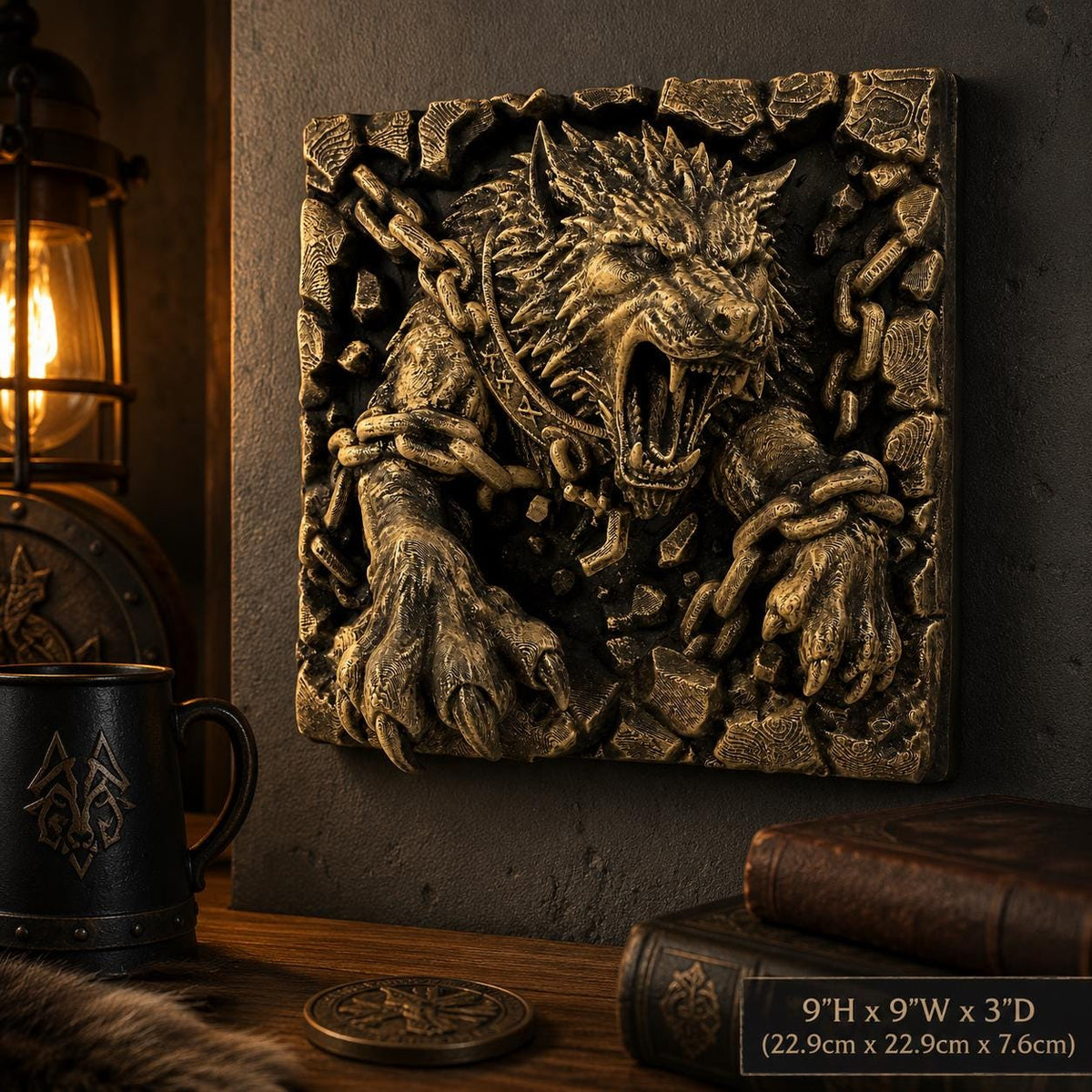 Fenrir Wolf Breaking Chains Wall Relief