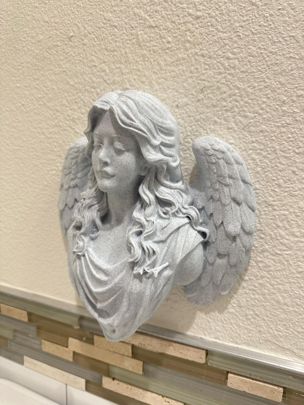 Angel Wall Mount Bust - Memorial Angel Wall Decor - Classical Angel Sculpture 9x9x3 - Religious Spiritual Guardian Home Decor