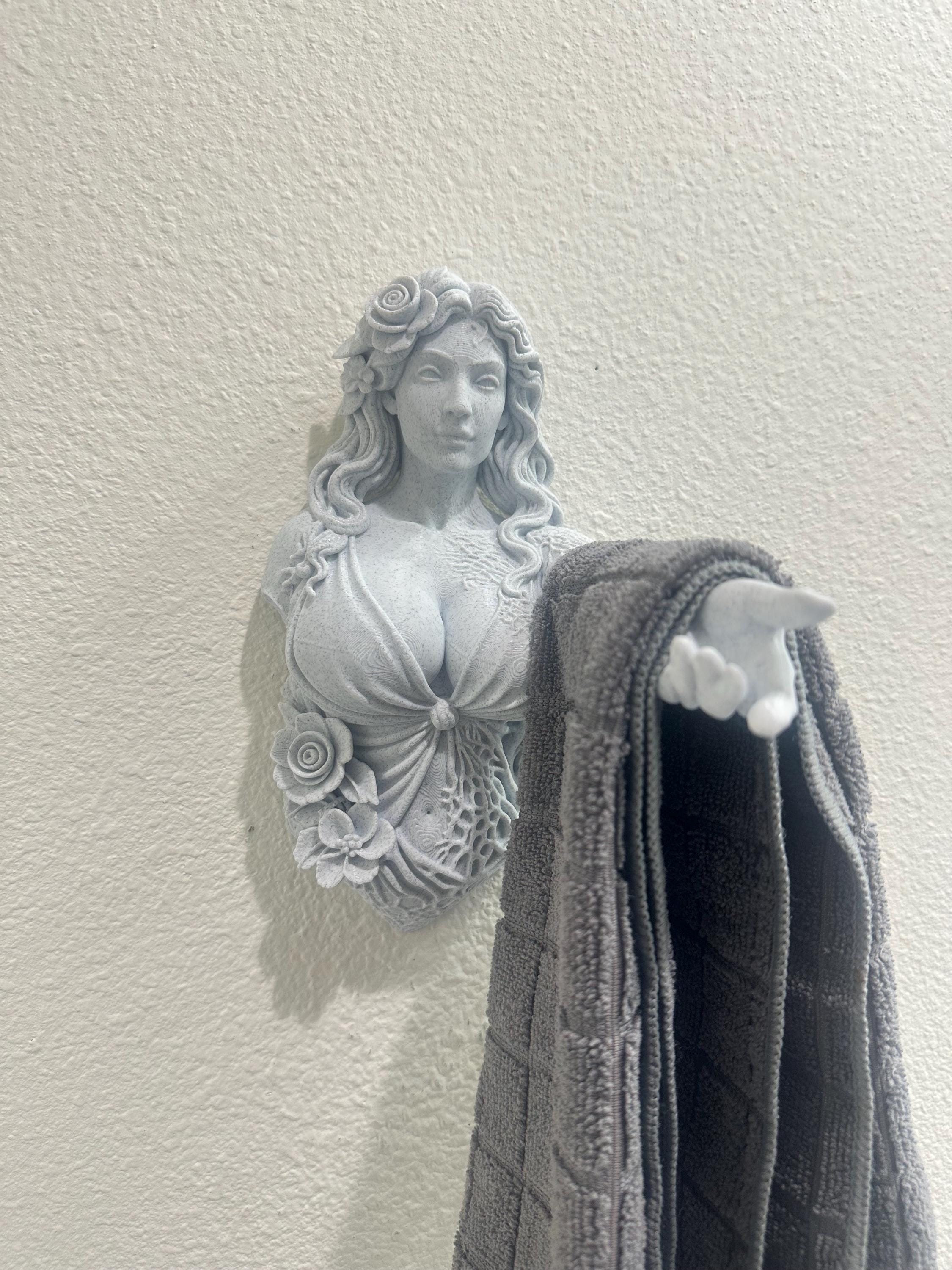 Persephone Goddess Wall Hand Towel Holder - Greek Mythology Bathroom Decor - Classical Wall Sculpture - Hand Towel Hook 9”