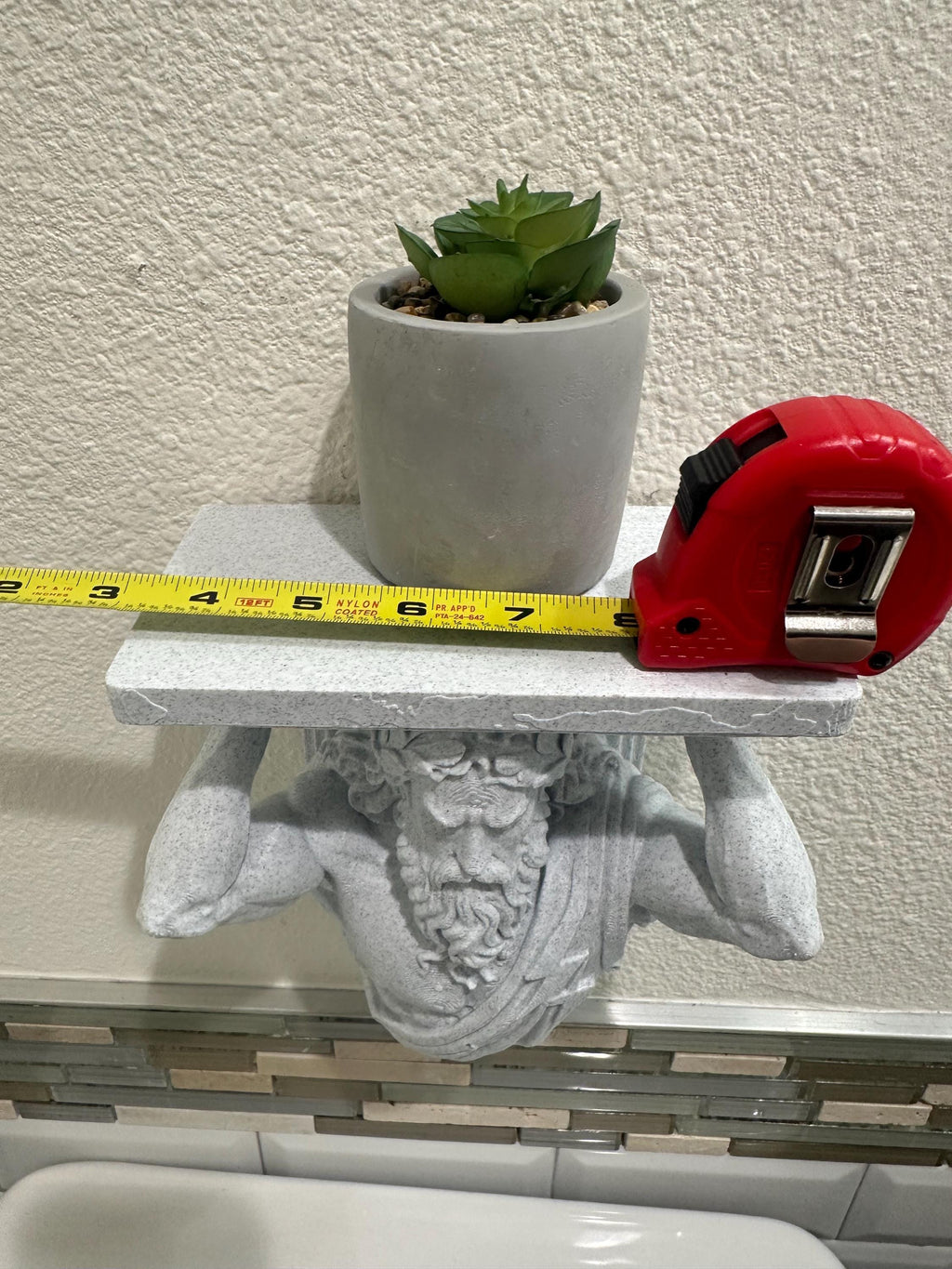 Zeus Wall Shelf - Greek Mythology Decor - God of Thunder Sculpture - Classical Wall Mount Shelf - Small Floating Shelf 8x7x4