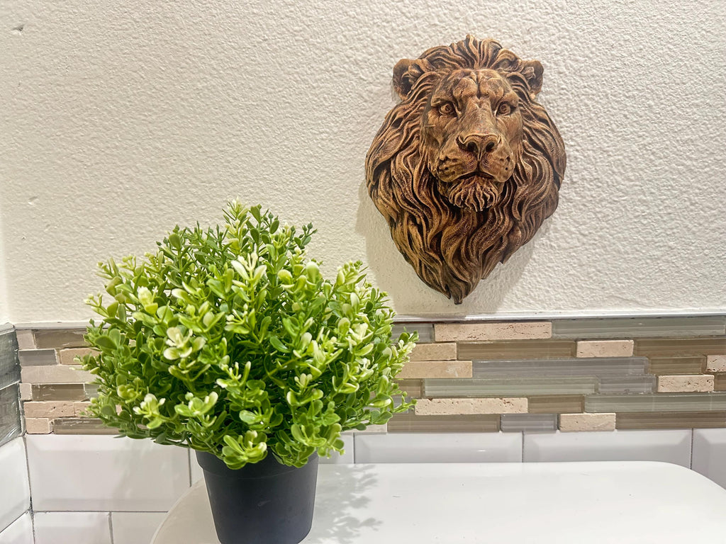 Hand Painted Fierce Lion Head 9x7x3 Hanging Wall Mounted Sculpture - Jungle King Home Decor - Classical Wall Art - Regal Animal Head Mount