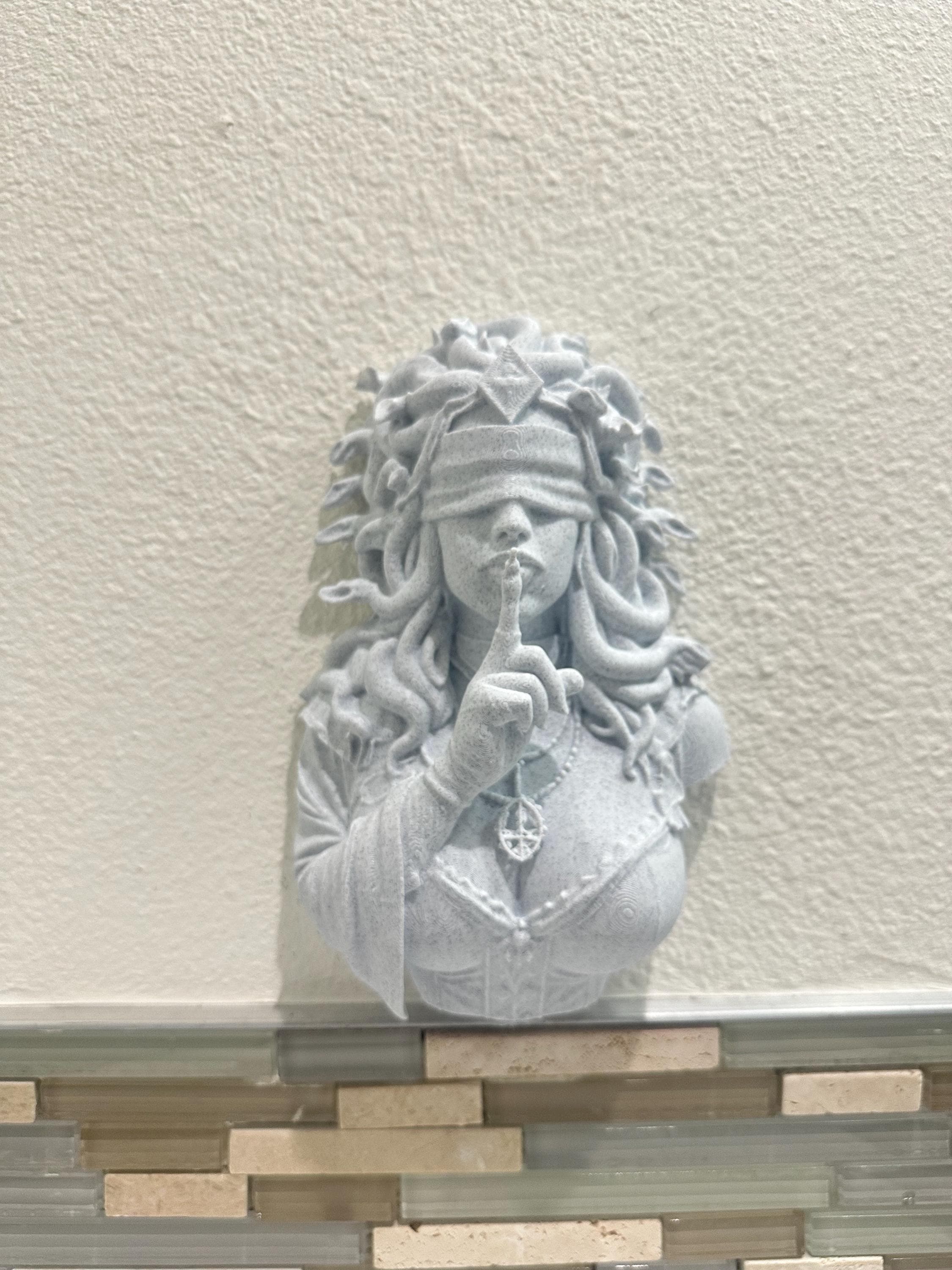 Blindfolded Medusa Shushing Bust Sculpture - Greek Mythology Gothic Decor - Museum Style Fantasy Art - Greek Goddess Home Decor 9”