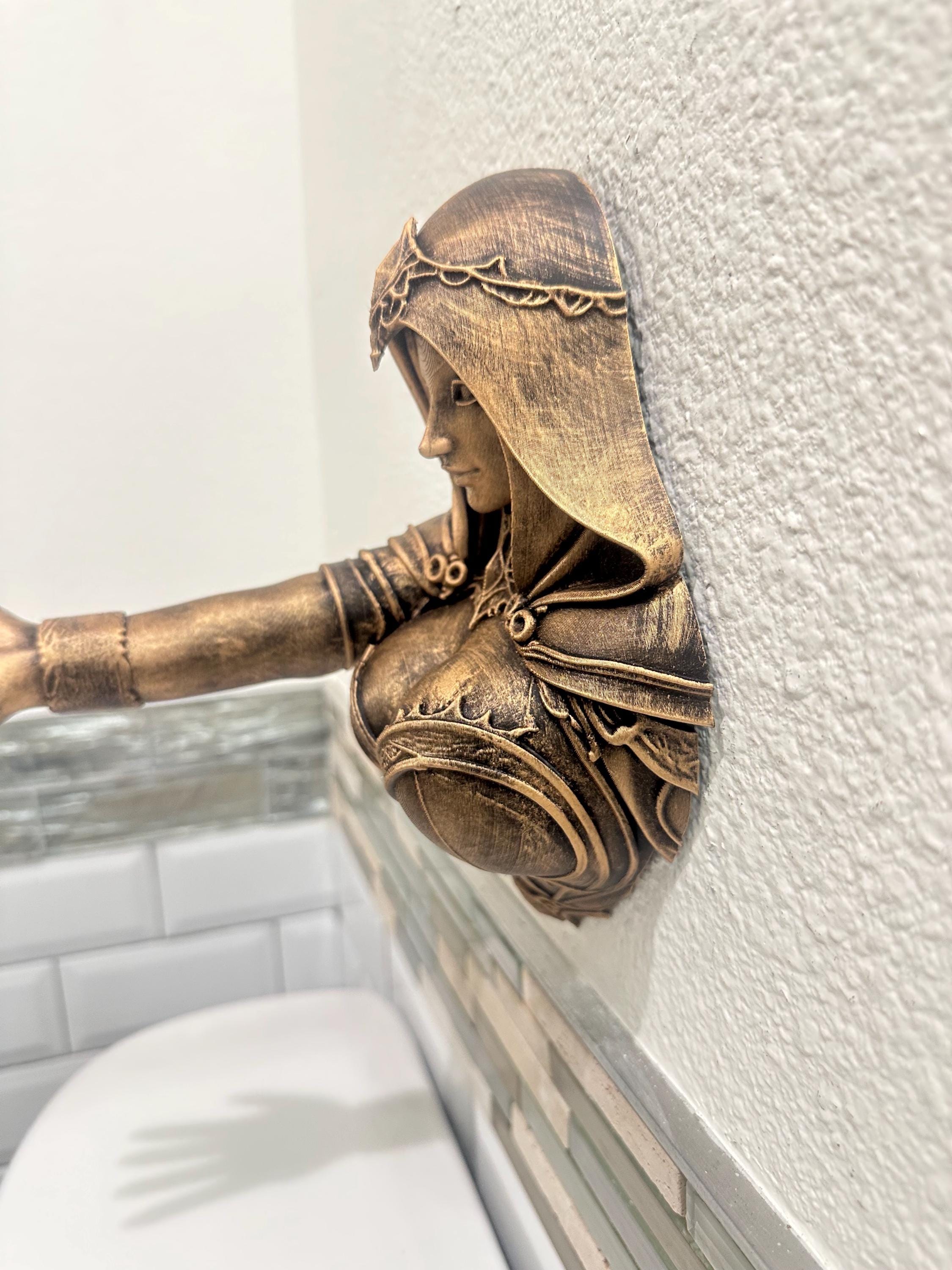 Fantasy Sorceress Goddess Wall Hand Towel Holder - Gothic Medieval Maiden Hand Hook - Unique Hand Painted Bathroom Wall Decor - Dark Gamer
