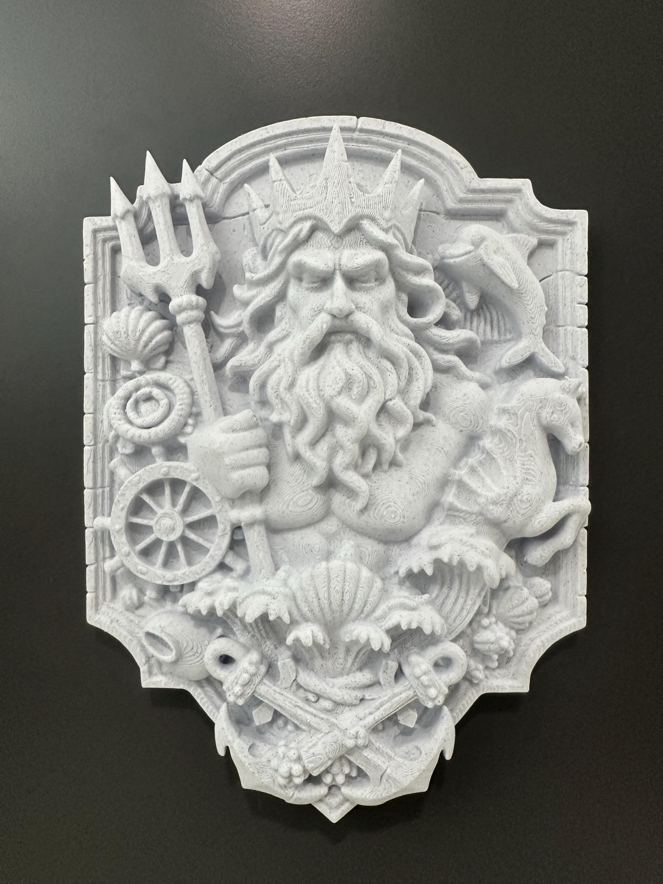 Poseidon Wall Plaque Ocean God Decor Nautical Wall Art Greek Mythology Sea King Sculpture Coastal Home Decor 9x6x2”