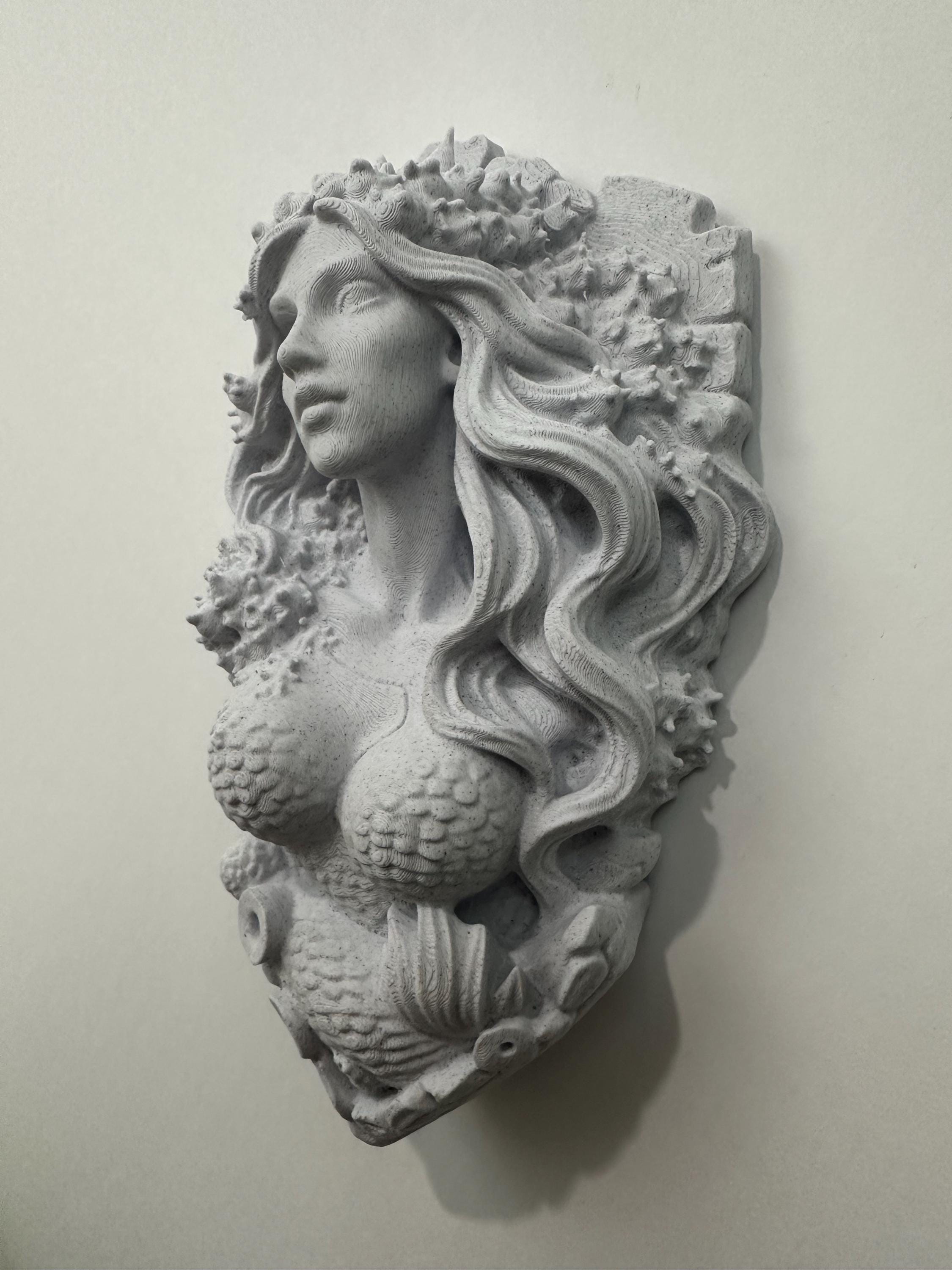 Gothic Mermaid Siren Wall Sculpture - Mythology Sea Goddess Statue Wall Decor - Dark Ocean Fantasy Art - Nautical Home Decor 9x6x3 Stone