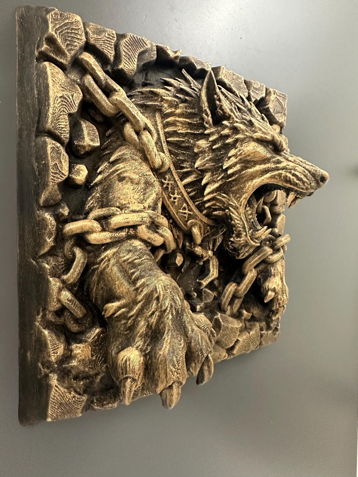 Fenrir Wolf Breaking Chains Wall Relief
