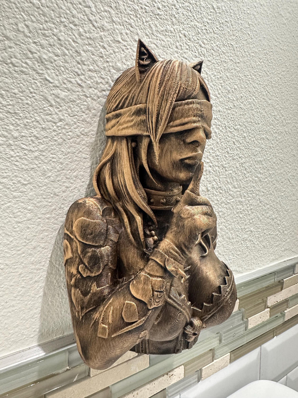 Gothic Occult Cat Girl Wall Sculpture