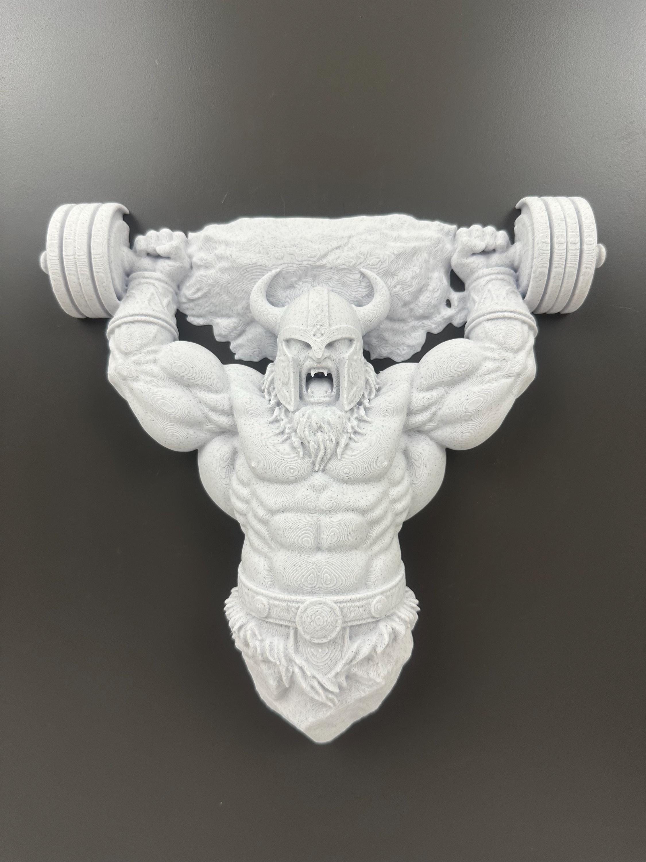 Viking Wall Decor Barbell Sculpture - Gym Wall Art - Norse Warrior Fitness Decor - Bodybuilding Wall Hanging - Weightlifting Gift