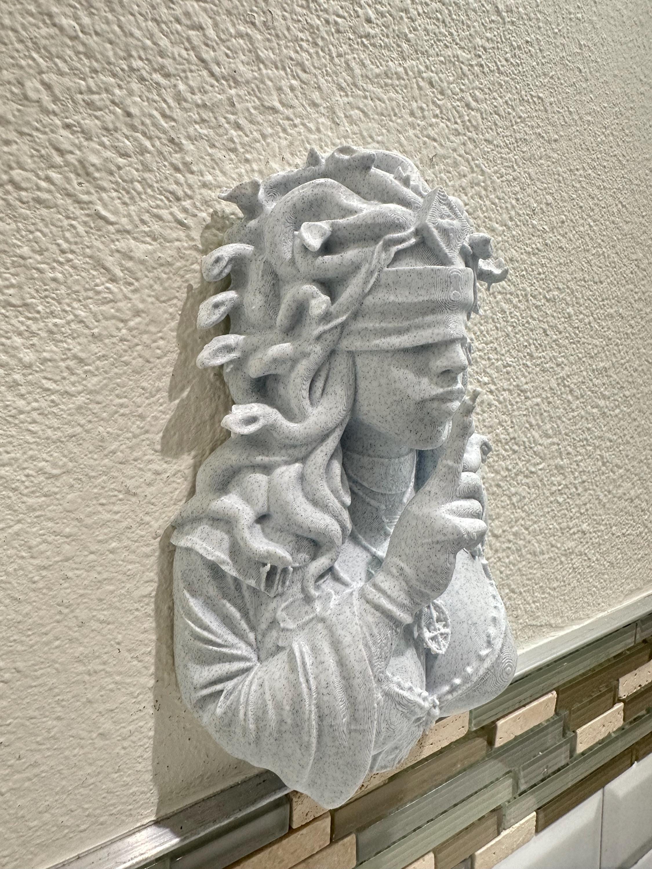 Blindfolded Medusa Shushing Bust Sculpture - Greek Mythology Gothic Decor - Museum Style Fantasy Art - Greek Goddess Home Decor 9”