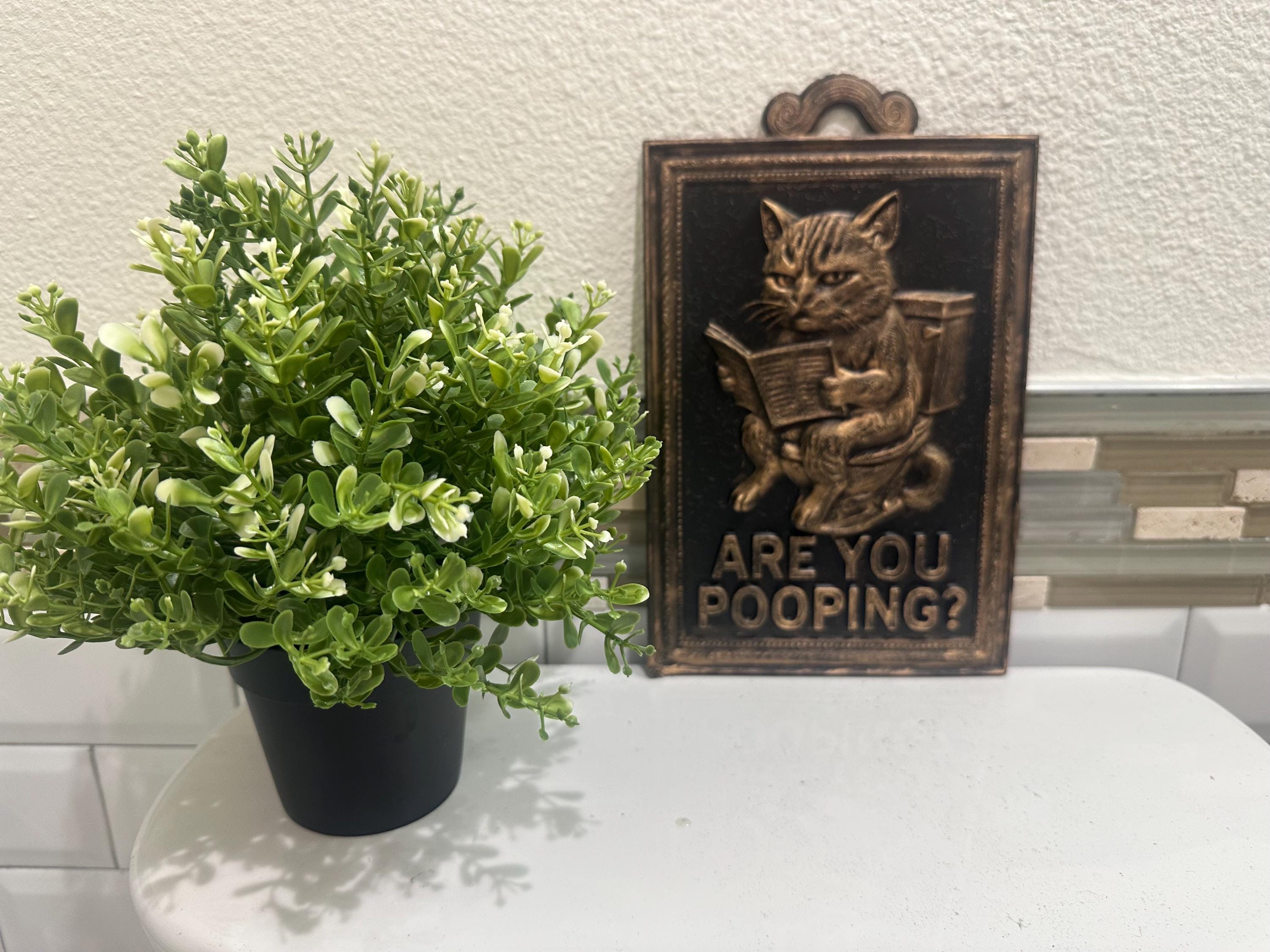 Hand Painted 9” x 6” Funny Are You Pooping Cat Newspaper Bathroom Sign Wall Art Home Decor 3D Hanging Humor Gift Vintage Sculpture Toilet