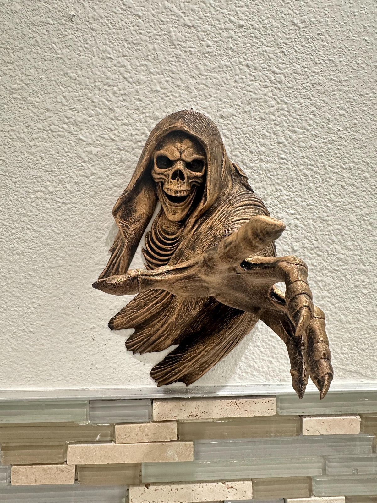Grim Reaper Wall Mount with Skeleton Hand