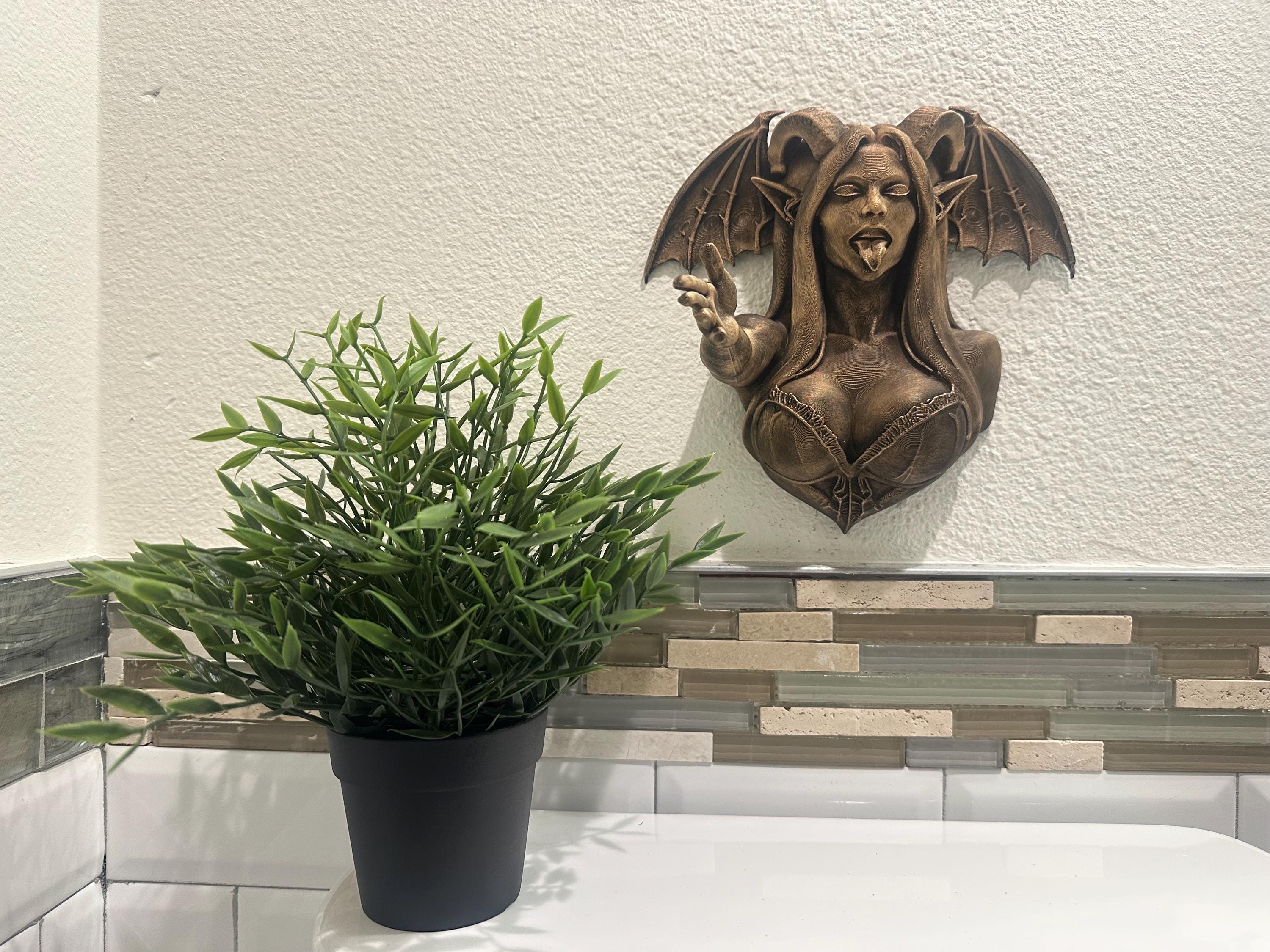 Gothic Demon Succubus Wall Hand Towel Holder - Dark Fantasy Bathroom Decor - Gothic  Wall Mount Art - Hand Painted Mythical Gamer Decor 9”