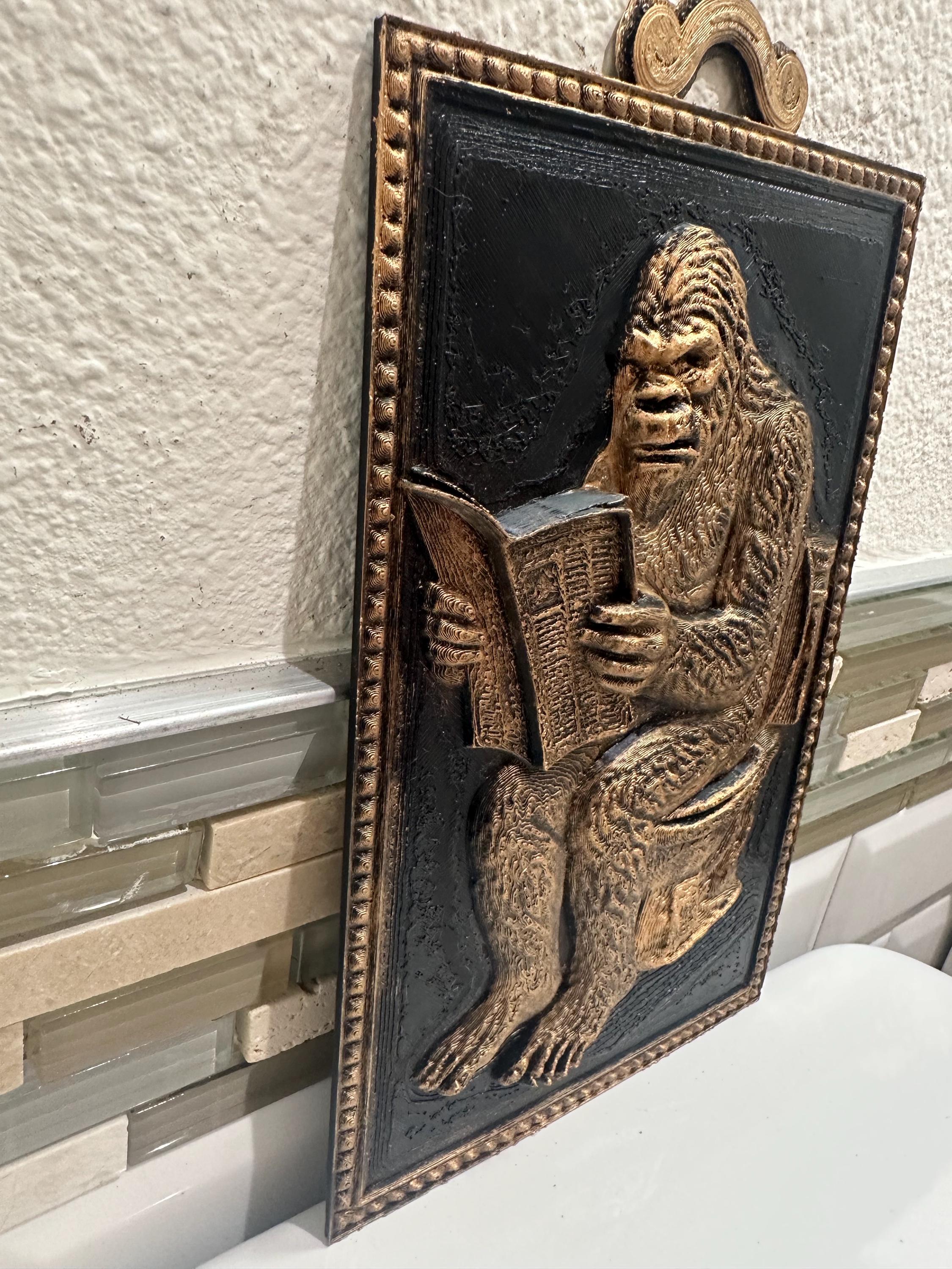 Funny Bigfoot Bathroom Wall Art 9” x 6” Sasquatch on Toilet Bathroom Decor Sign Sculpture 3d Vintage Antique Gift Plaque Funny Rustic Relief