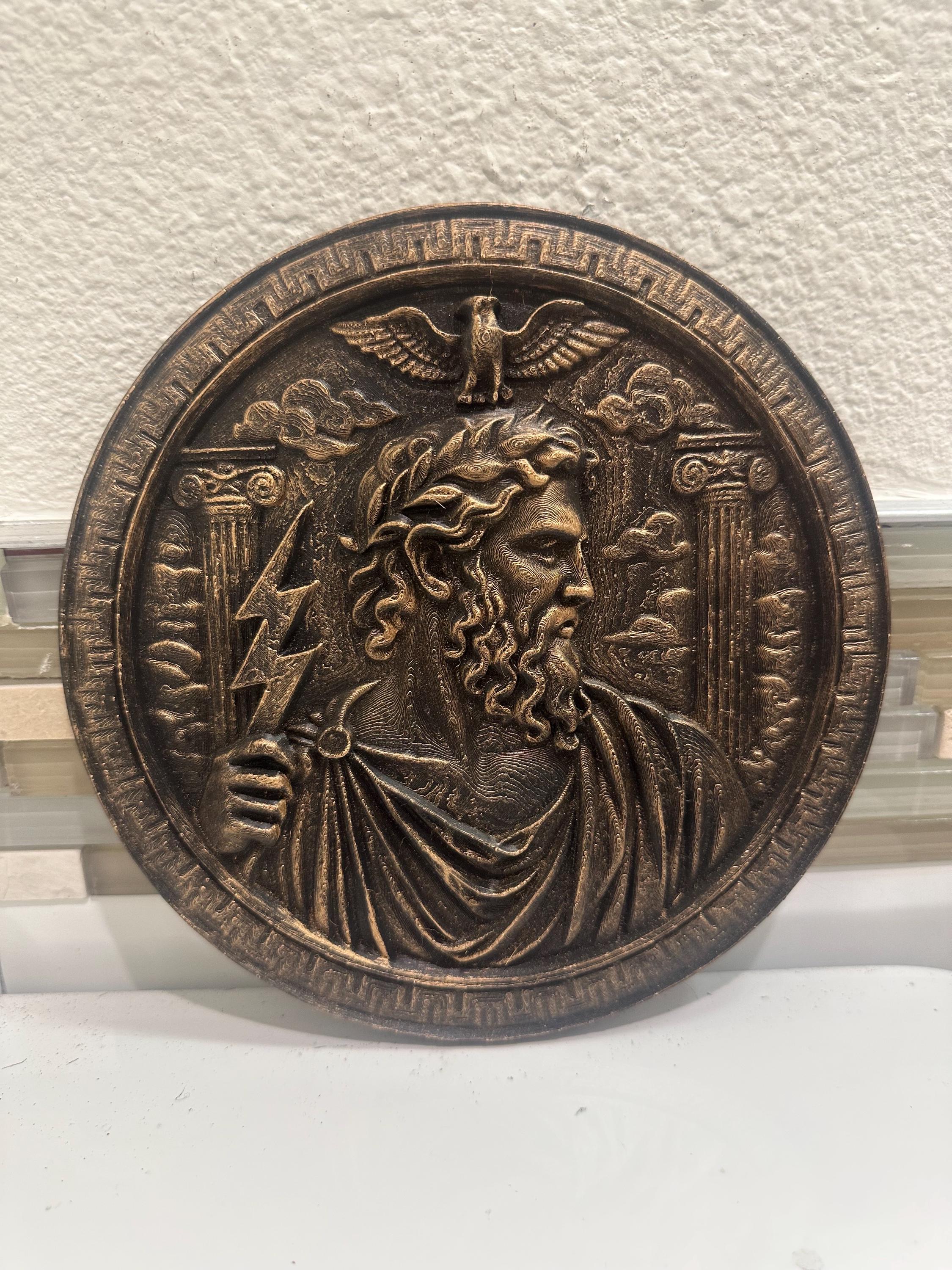 Hand Painted 8” x 8” Zues God Of Thunder Wall Plaque Art Sign 3d Relief Sculpture Home Decor - Greek Mythology