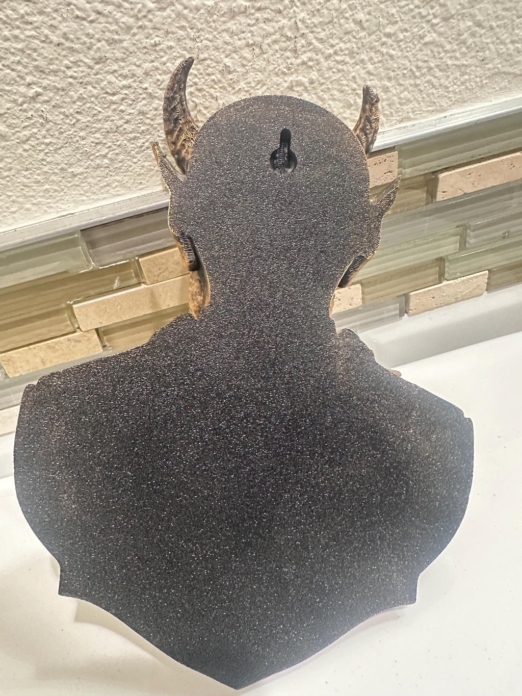 Devil Gentleman Wall Decor - Horned Demon Bust Wall Sculpture - Gothic Bar Man Cave Decor - Cigar & Whiskey Wall Art Hand Painted 9”