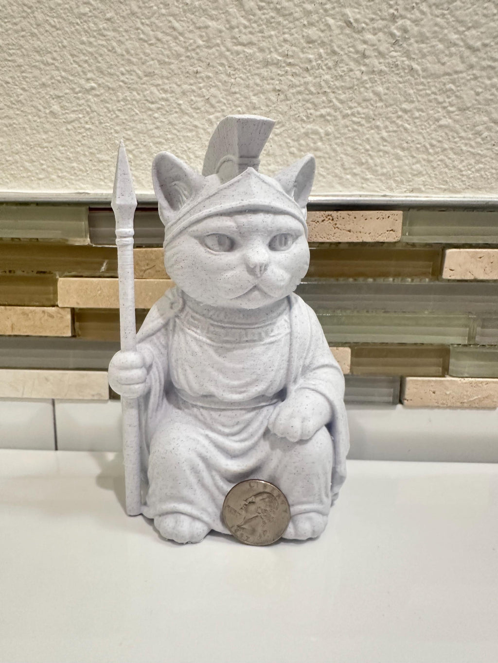 6” Roman Cat With Spear Ancient Greek Gladiator Statue Figurine - Unique Cat Lover Gift Home Desk Decor Figure