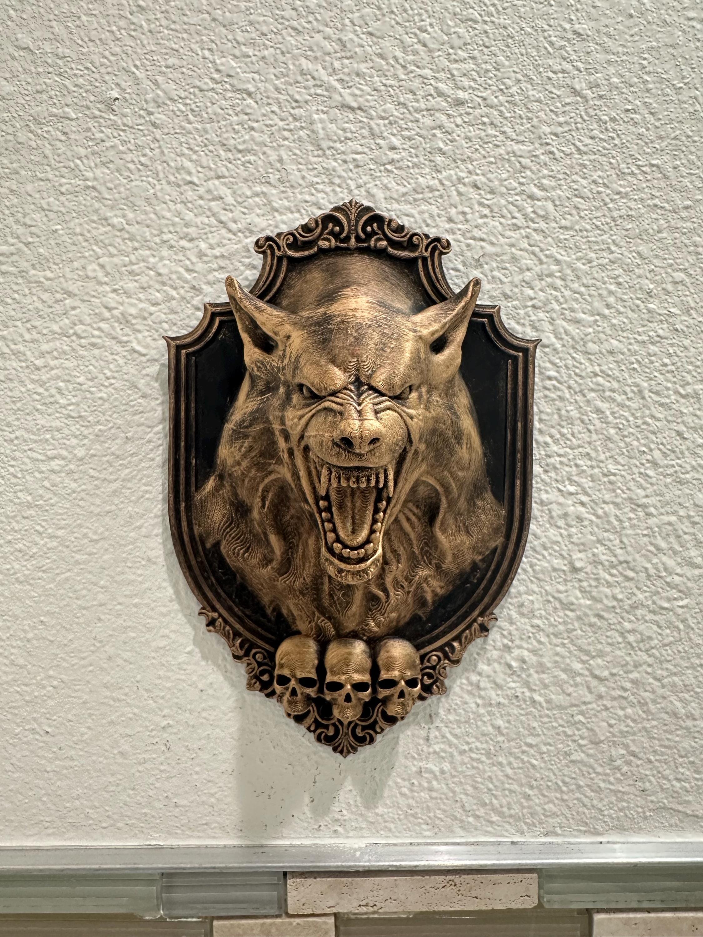 Werewolf Wall Mount - Gothic Wolf Head Wall Decor - Horror Home Art - Dark Fantasy Wall Plaque - Hand Painted
