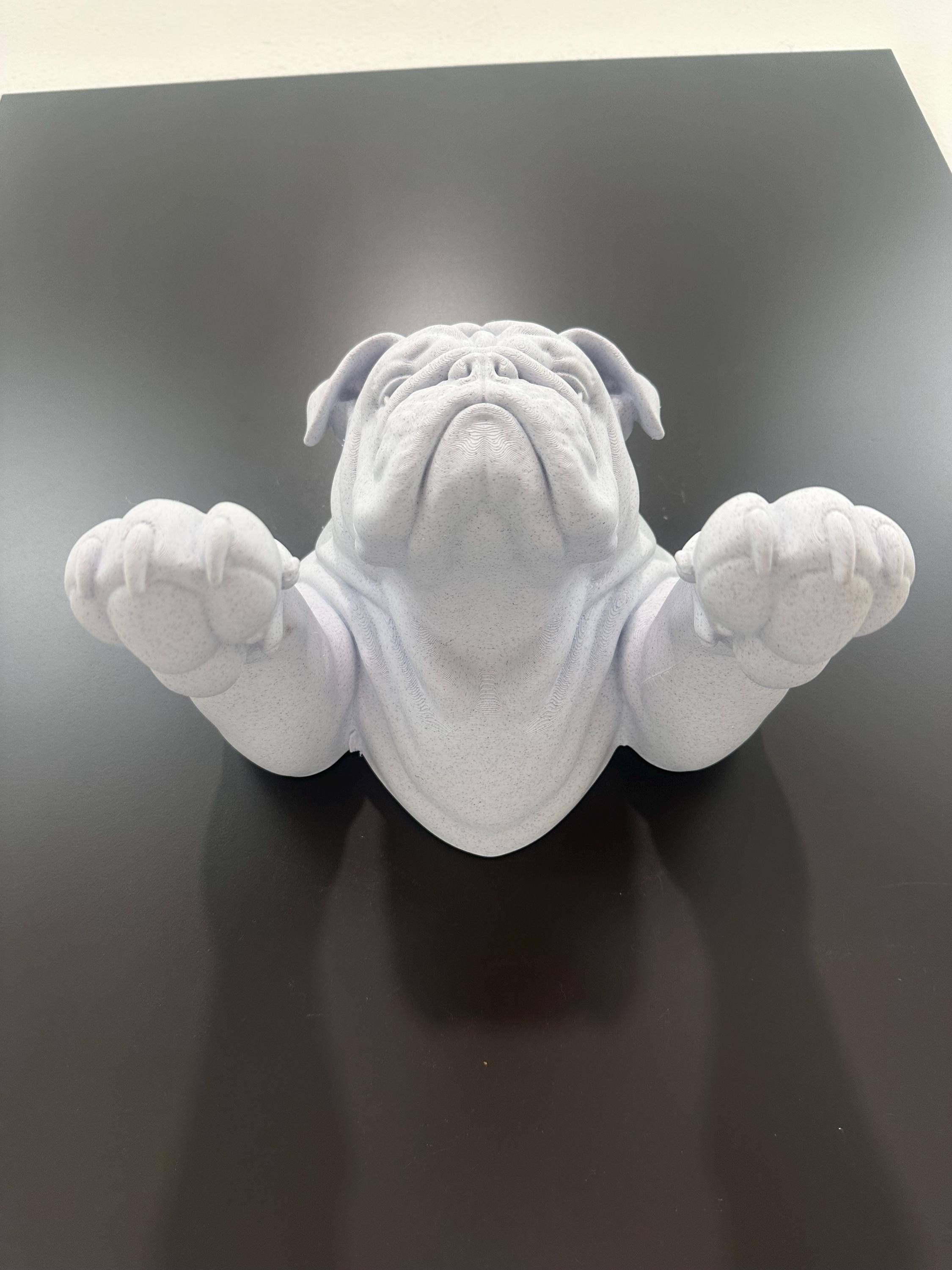 English Bulldog Hand Towel Holder Wall Mount - Dog Bathroom Decor - White Bulldog Wall Sculpture - Towel Rack - Bulldog Lover Gift