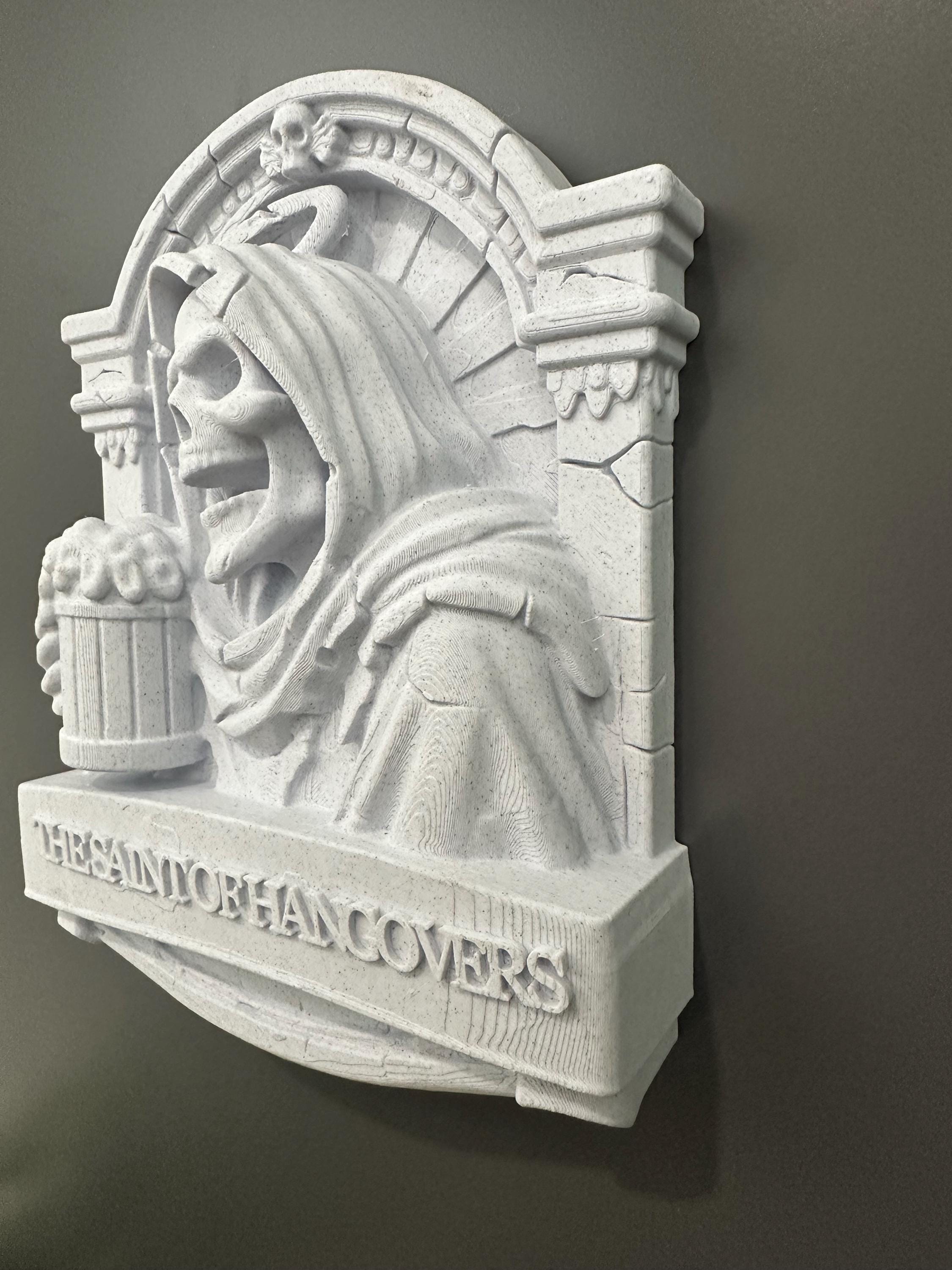 Saint of Hangovers Wall Plaque - Gothic Bathroom Decor - Funny Skull Bar Art - Medieval Tavern Wall Sculpture - Man Cave Gift 9x7x2”