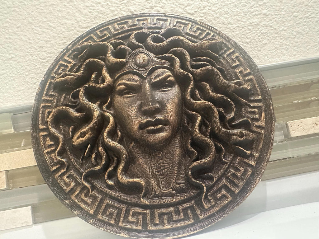 Medusa Head Of Snakes Wall Plaque 8” x 8” Greek Mythology Relief Sculpture Gothic Art Gorgon Round Home Decor Plaster