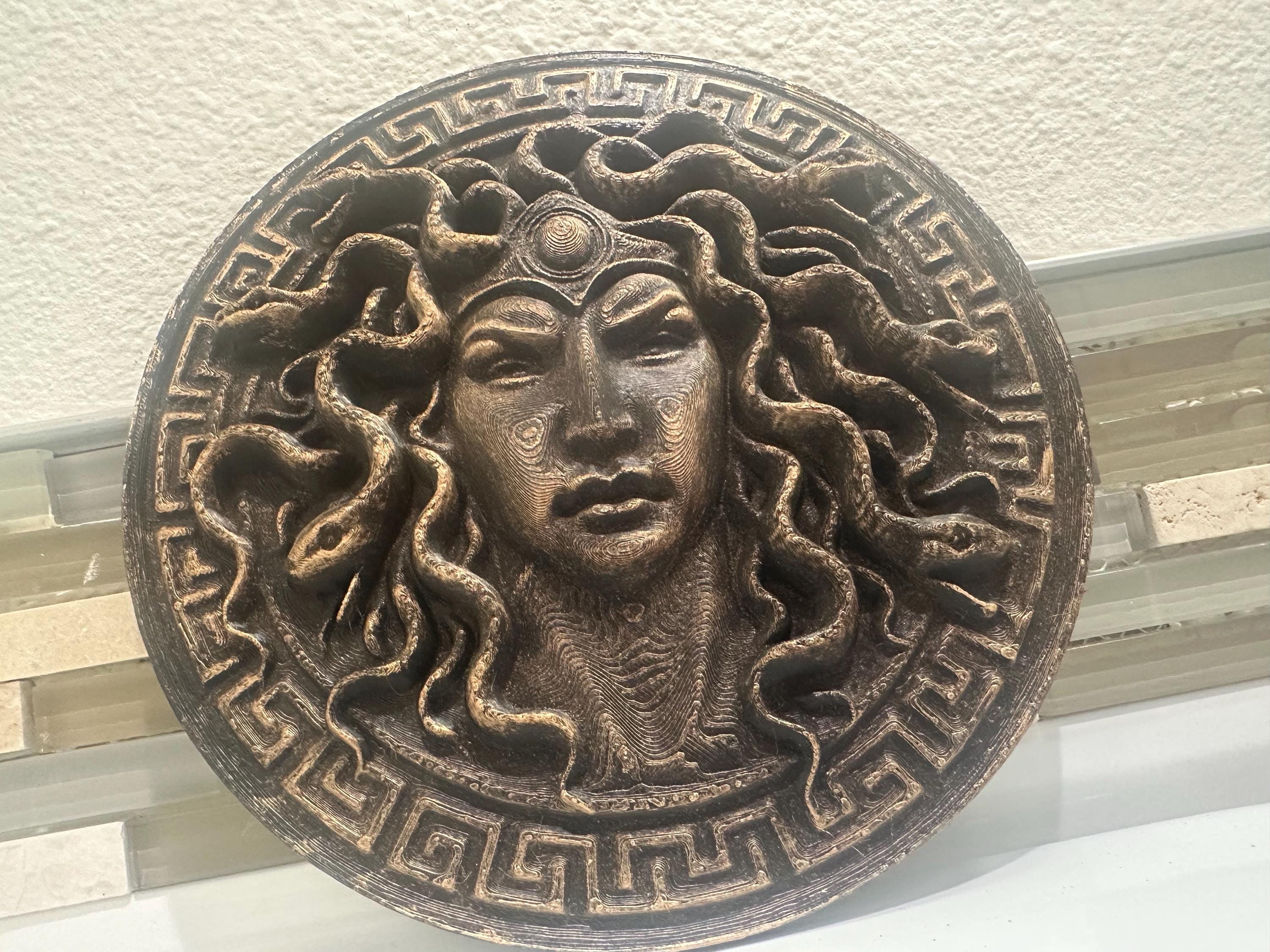 Medusa Head Of Snakes Wall Plaque 8” x 8” Greek Mythology Relief Sculpture Gothic Art Gorgon Round Home Decor Plaster