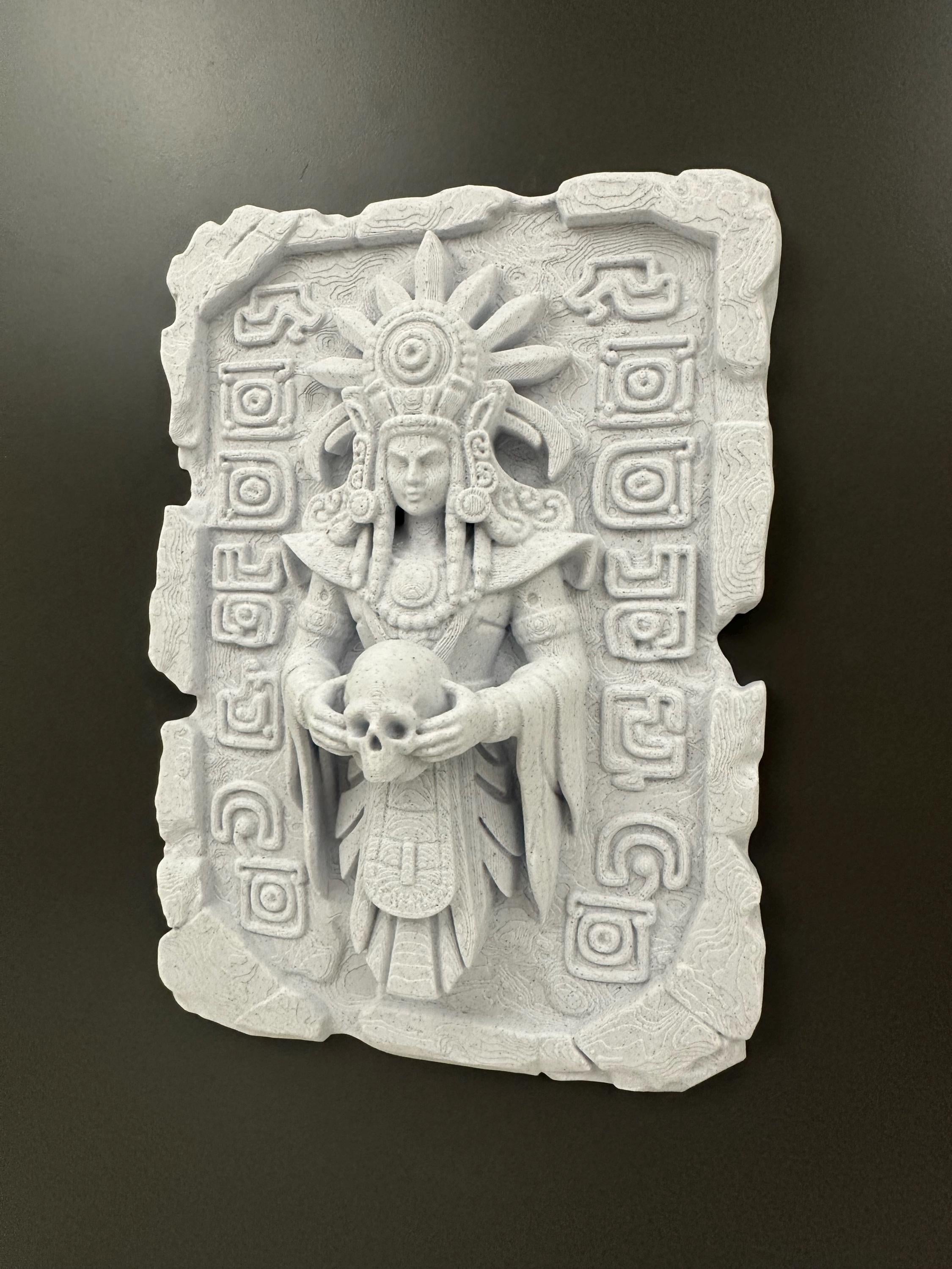 Ancient Skull Wall Plaque - Ritual Aztec Style Decor - Gothic Altar Wall Art - Dark Academia Sculpture - Mayan Stone Relief - Man Cave Decor