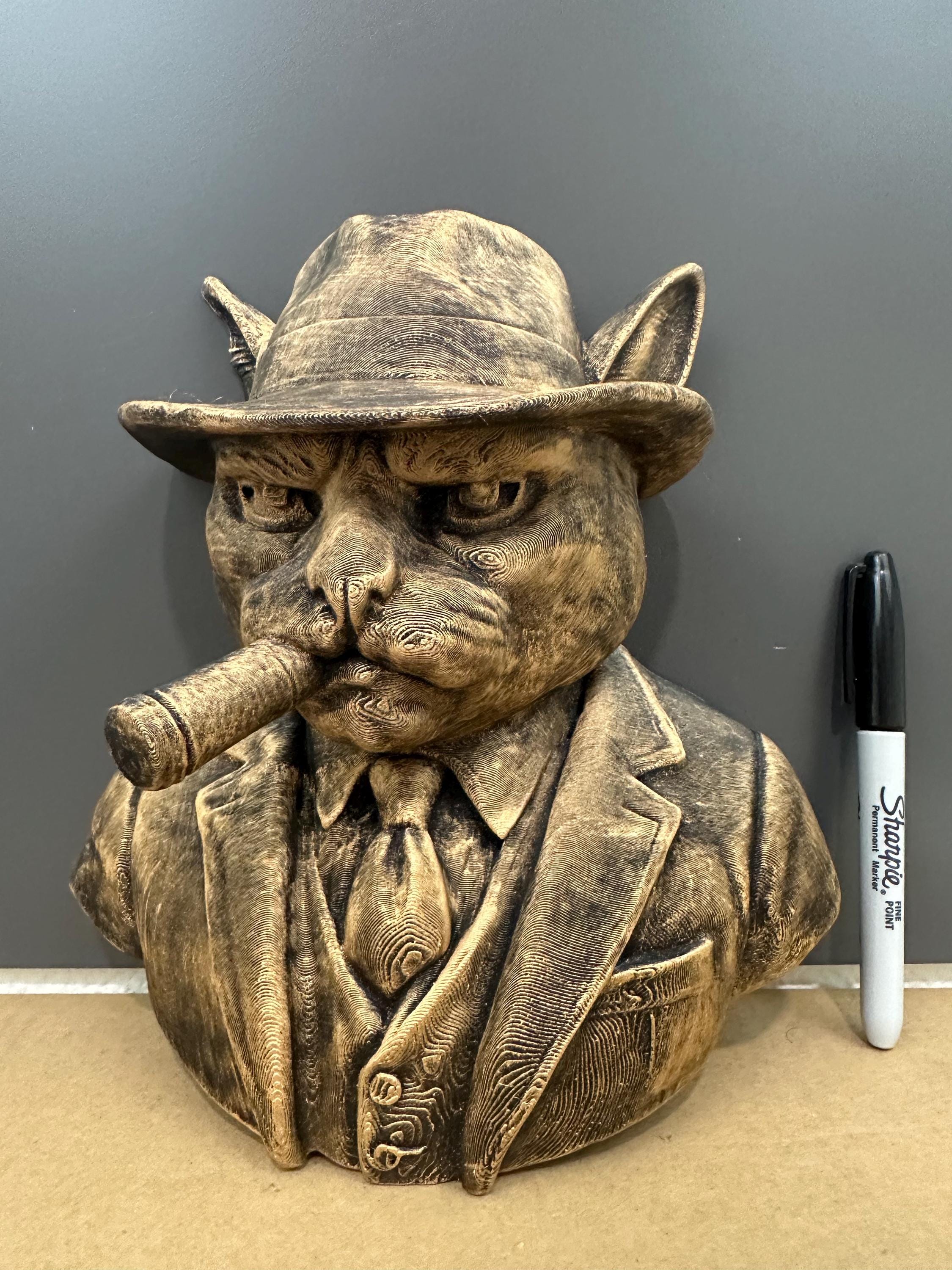 Gangster Cat Wall Bust - Cigar Smoking Cat Decor - Mafia Style Wall Art - Mob Boss Animal Sculpture - Man Cave Bar Decor Gift 9x9x4