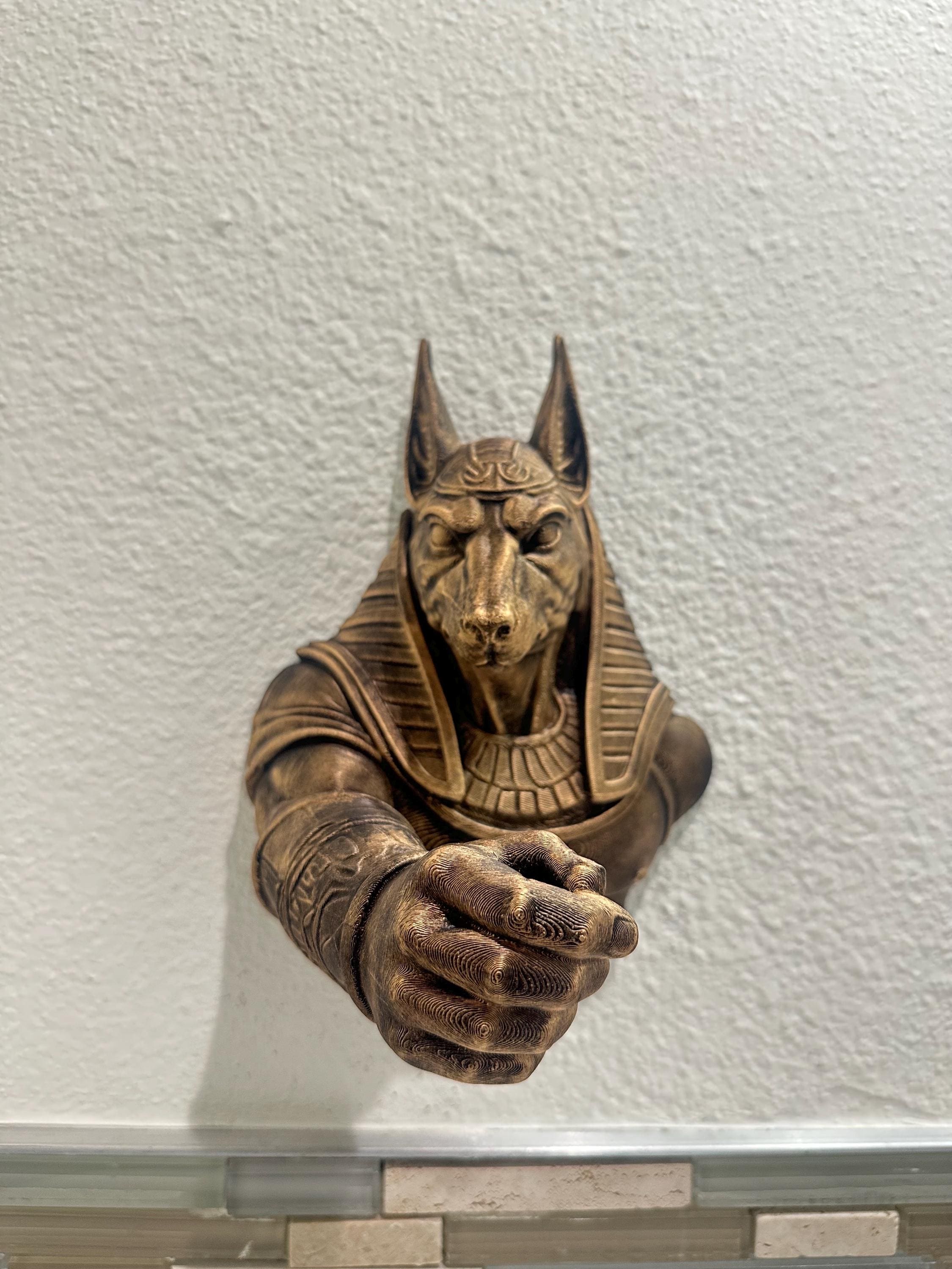 Hand Painted Anubis Wall Mount Sculpture - Egyptian God Mythology Wall Art - Gothic Wall Decor - Dark Fantasy Home Decor 9x7x6